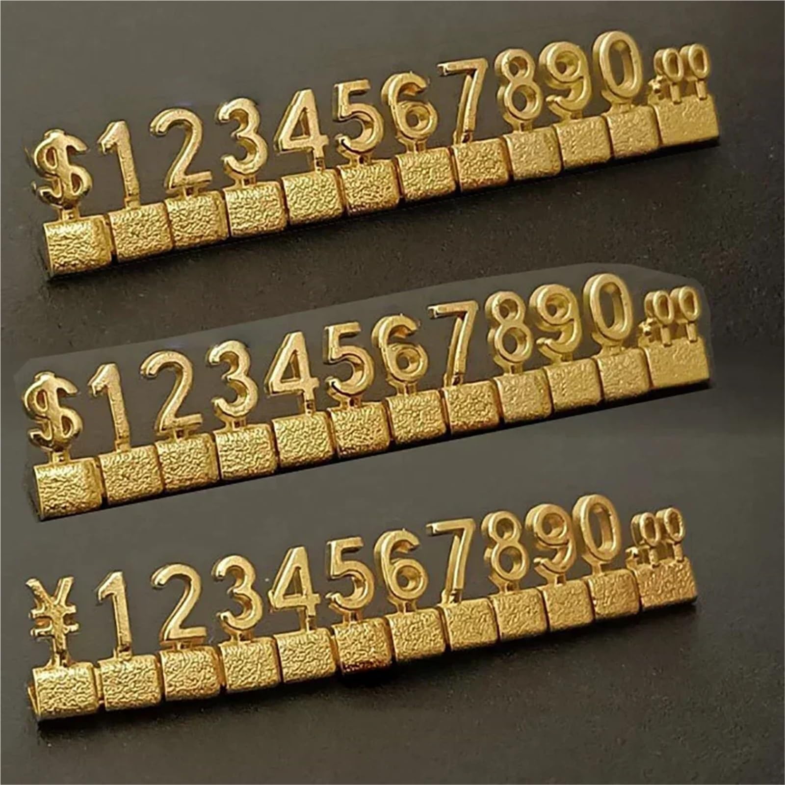 4sets Oro 3D Combinato Prezzo Tag 12 Pz/set Regolabile Numero Segni Cubo Dollaro Euro Valuta Simbolo Gioielleria Tag Digitali