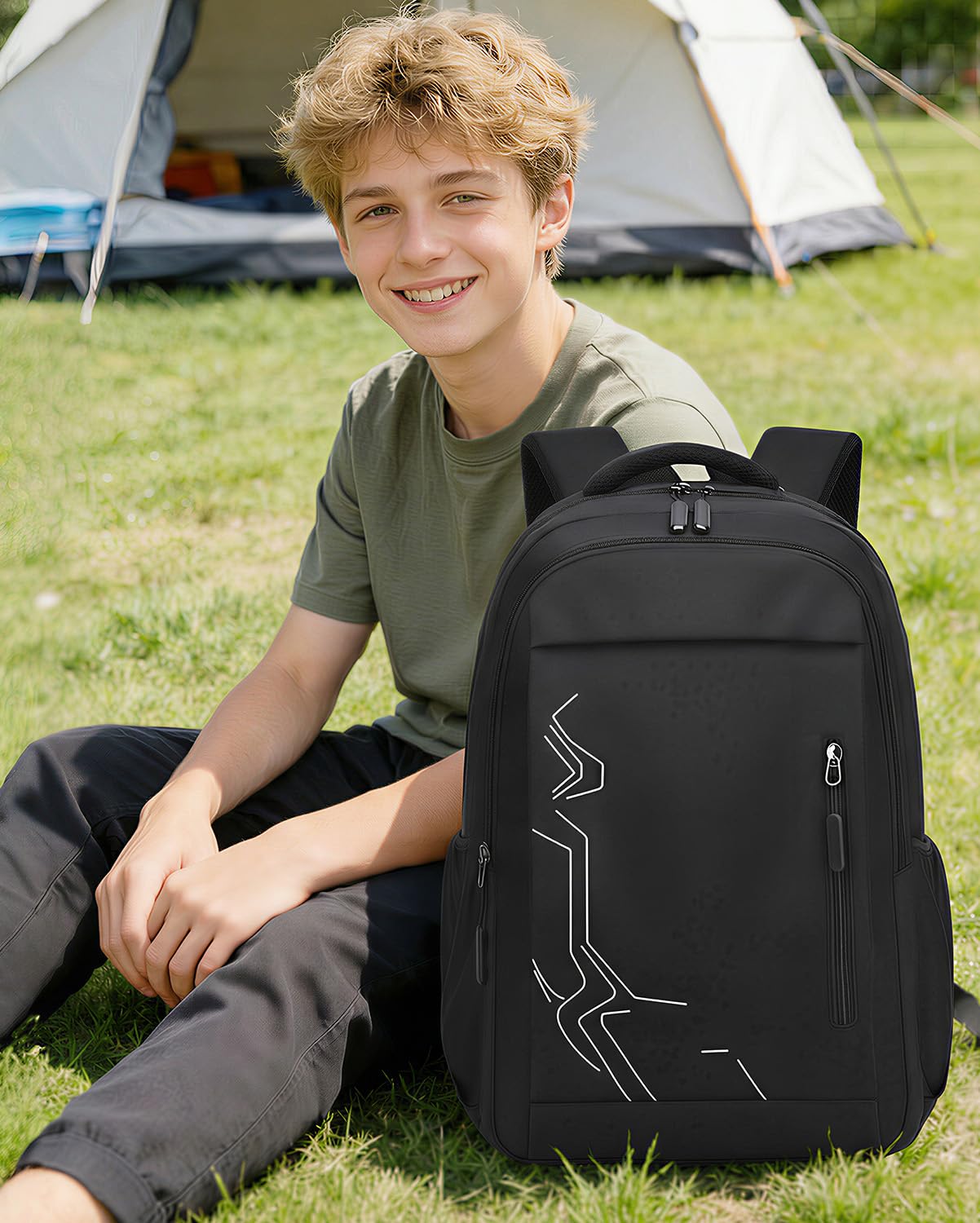 Amythe Schulrucksack Jungen Teenager Großer Kapazität 28L, Rucksack Junior mit Laptopfach für Mittelstufe Oberstufe Universität, Wasserdicht Schulranzen für Schule & Freizeit, Schwarz