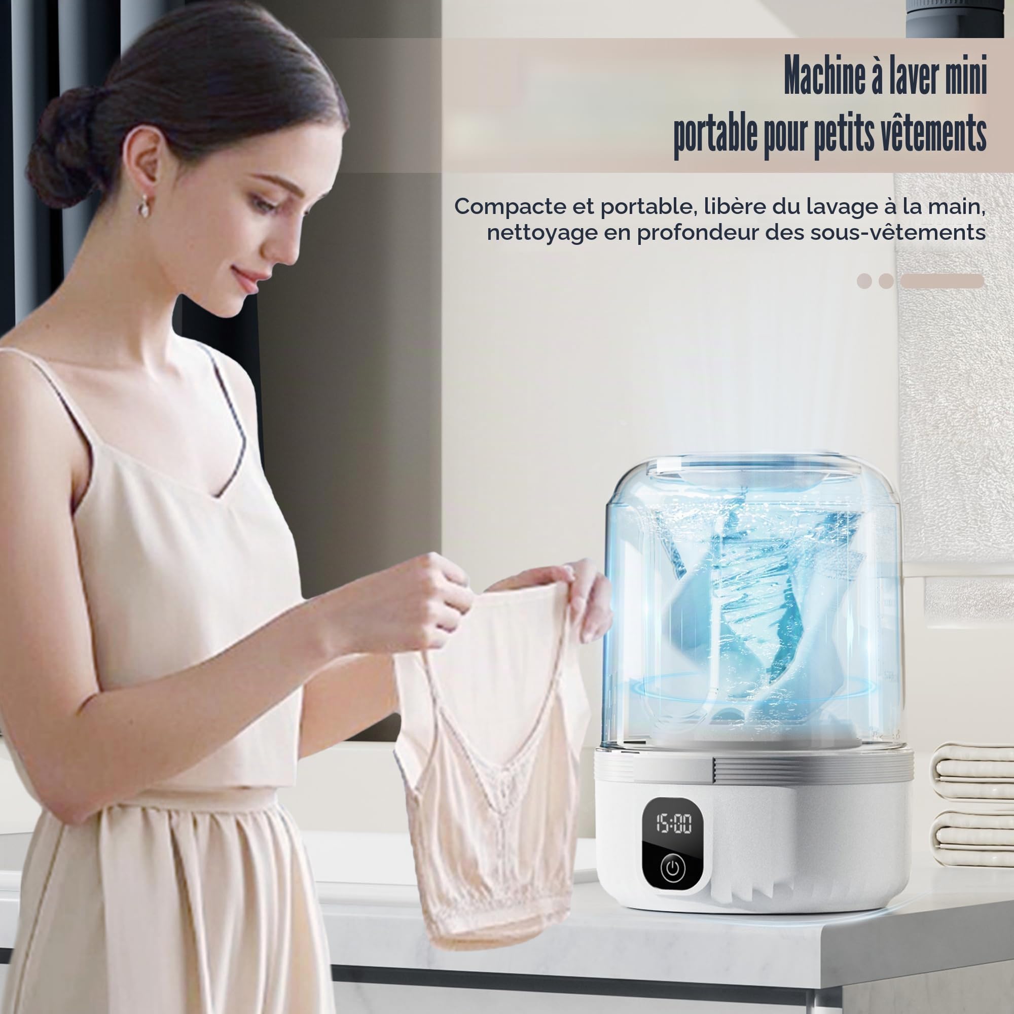 Mini machine à laver portable, rechargeable pour sous-vêtements, chaussettes, voyage, camping, petits vêtements et pinceaux de maquillage, usage domestique