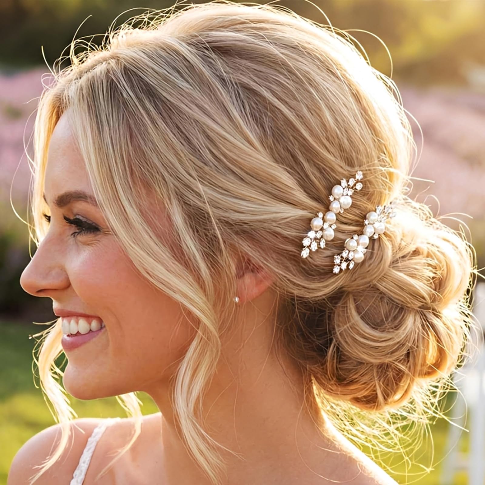 2 Piezas Peines para el Pelo de Novia Perla Diamante Peine para el Cabello Elegante Nupcial Accesorios de Cabellos para Mujeres y Niñas Dama de Honor Bodas Noche Fiesta (Plata)