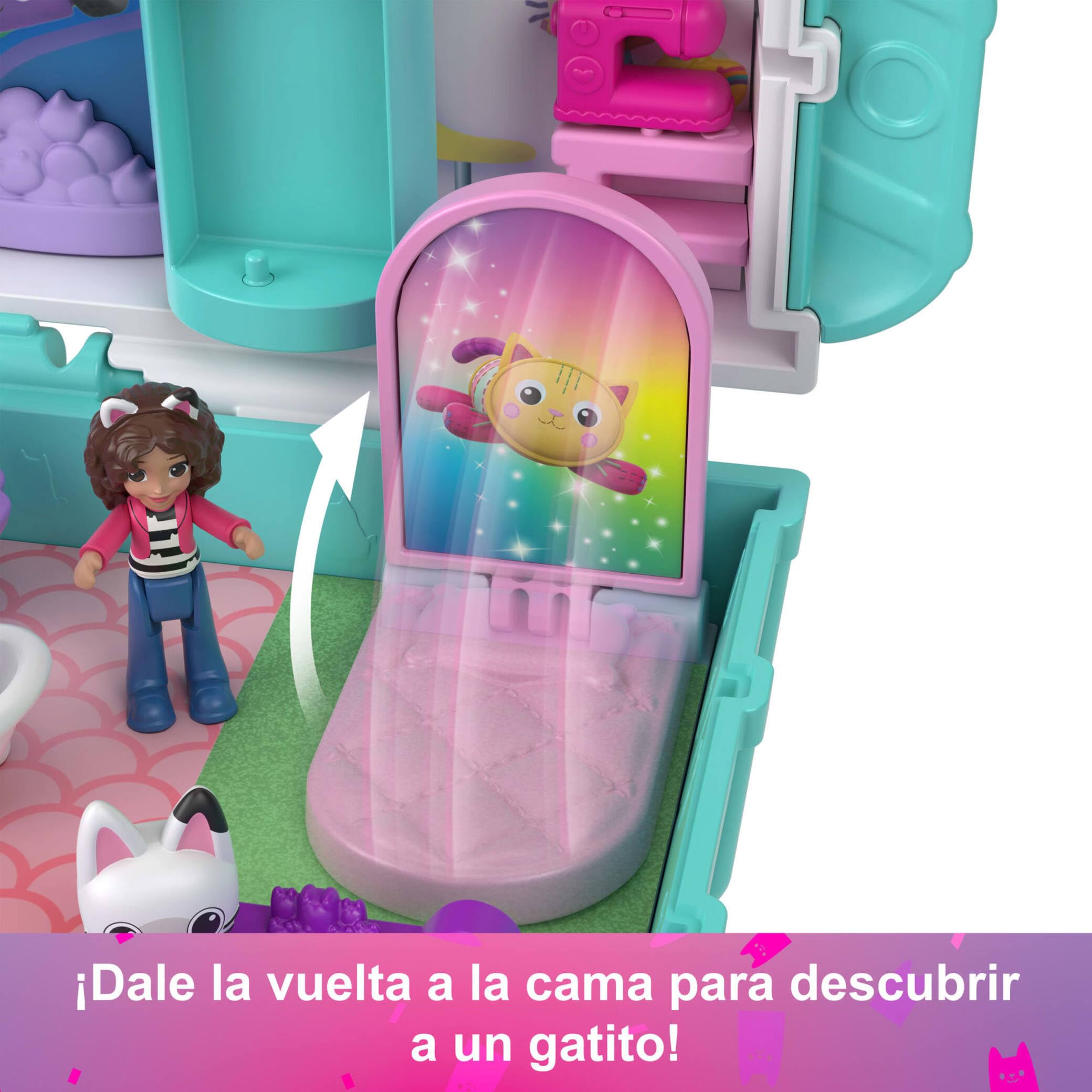 Polly Pocket x “La casa de muñecas de Gabby” Estuche Conjunto de juego y muñequitas, incluye 9 accesorios temáticos y a las mascotas Pandy Patitas, Muffin y Siregata, JFV02