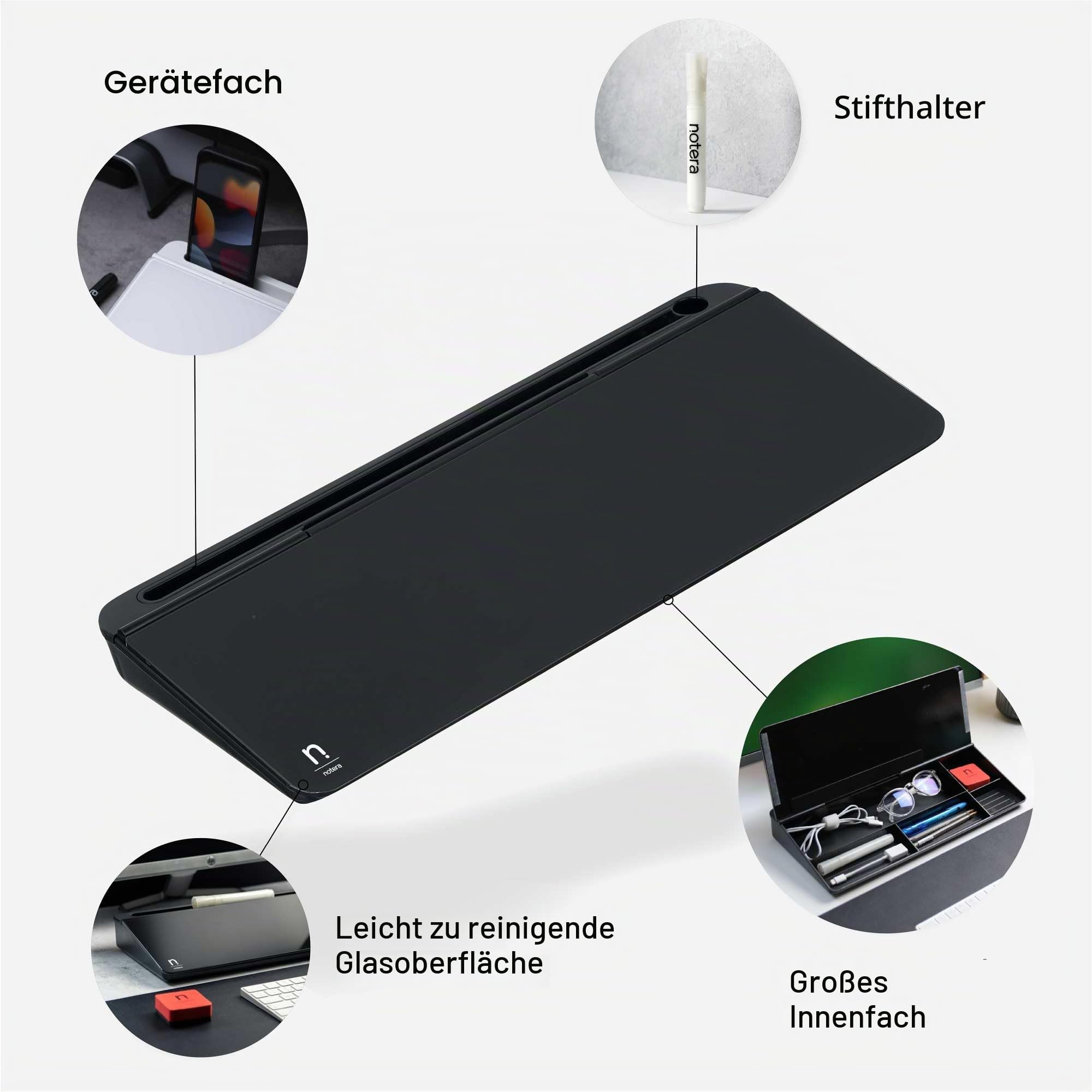 Wedge Desktop Whiteboard - All-in-One Schreibtisch & Desk Tidy Organizer - Glas Whiteboard für Kleines Büro & Home Office