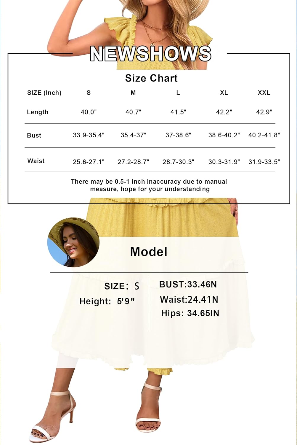 Newshows Women's 2025 Summer Wedding Guest Dress Ruffle Sleeve Smocked Square Neck Long Flowy Tiered Maxi Sundress - Image 6