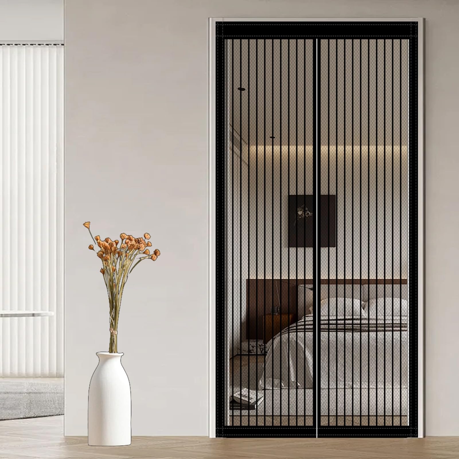 Moustiquaire porte magnétique 96 x 239 cm | Rideau moustiquaire sans perçage noir