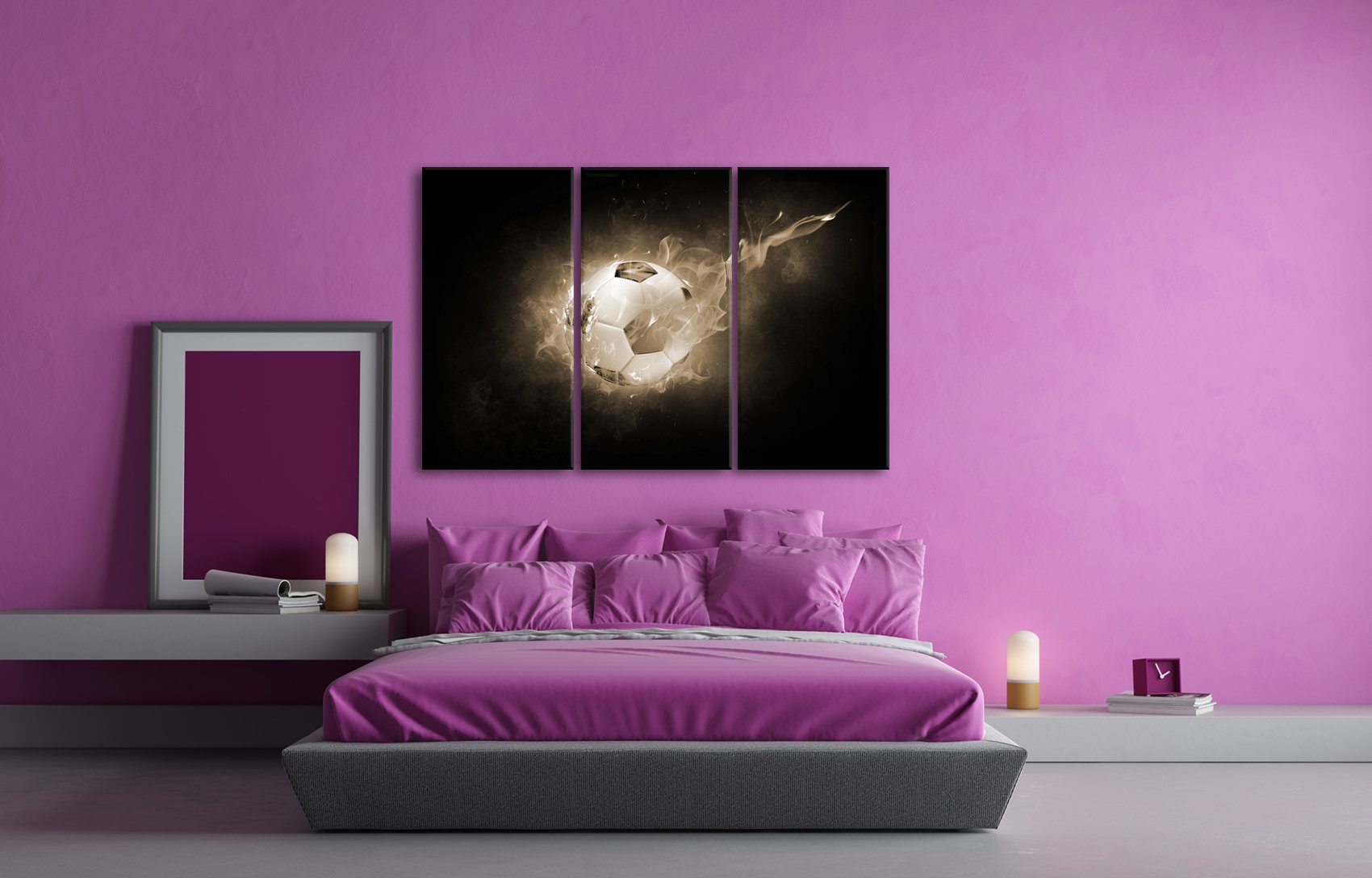 deyoli Formato pallone da calcio scottante: 3 pezzi, 120 x 80 cm, effetto: seppia come stampa su tela, stampa digitale di alta qualità con cornice, nessun poster o poster