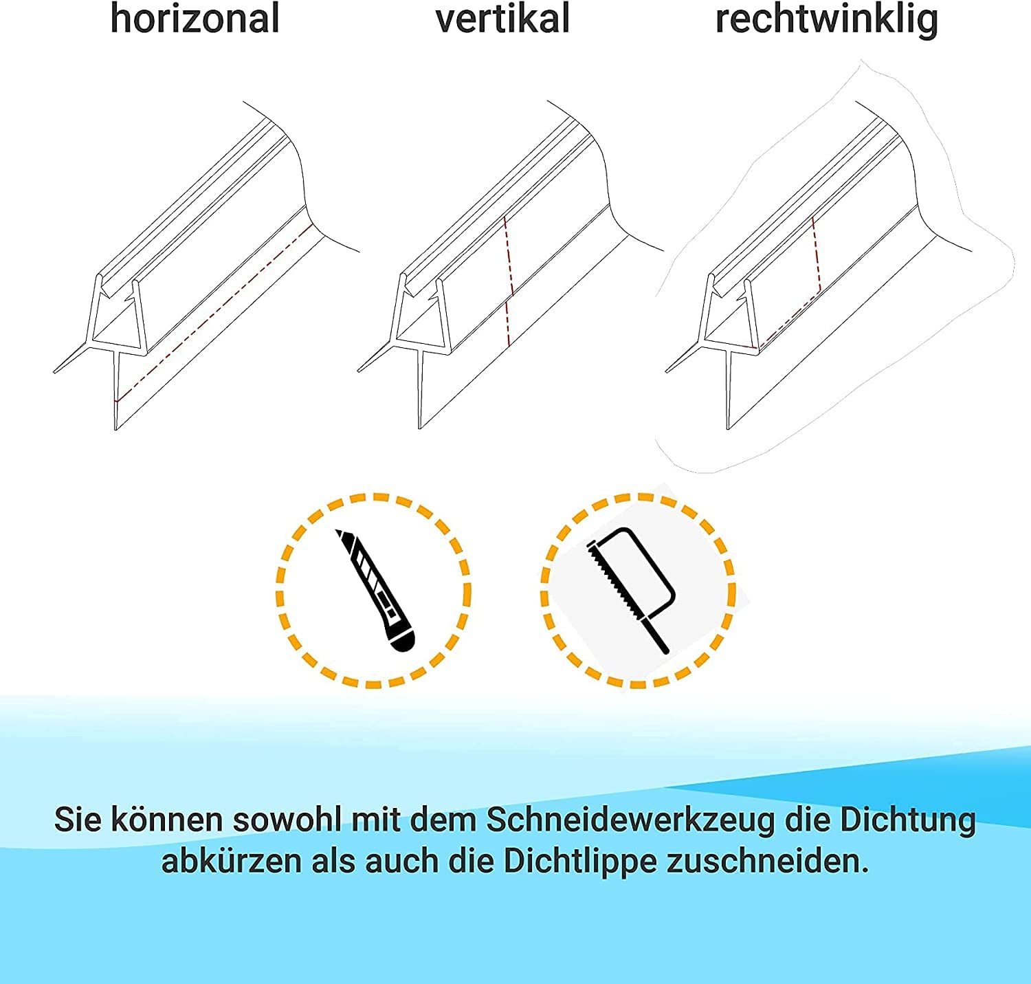 WITEN&NOCK Duschdichtung 2 x 200cm Für Duschtüren Duschkabinen Badewannenaufsätze Duschdichtungen Ersatzdichtung für 5mm/ 6mm Glasdicke Wasserabweiser Schwallschutz Spritzschutz