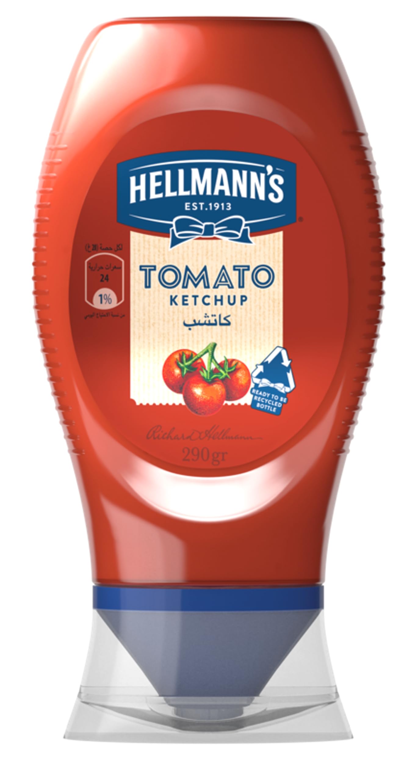 Hellmann's Tomato Ketchup, Classic Flavour, For Dips, Fries & Sandwiches, 100% Recycled Plastic Bottle, 290g