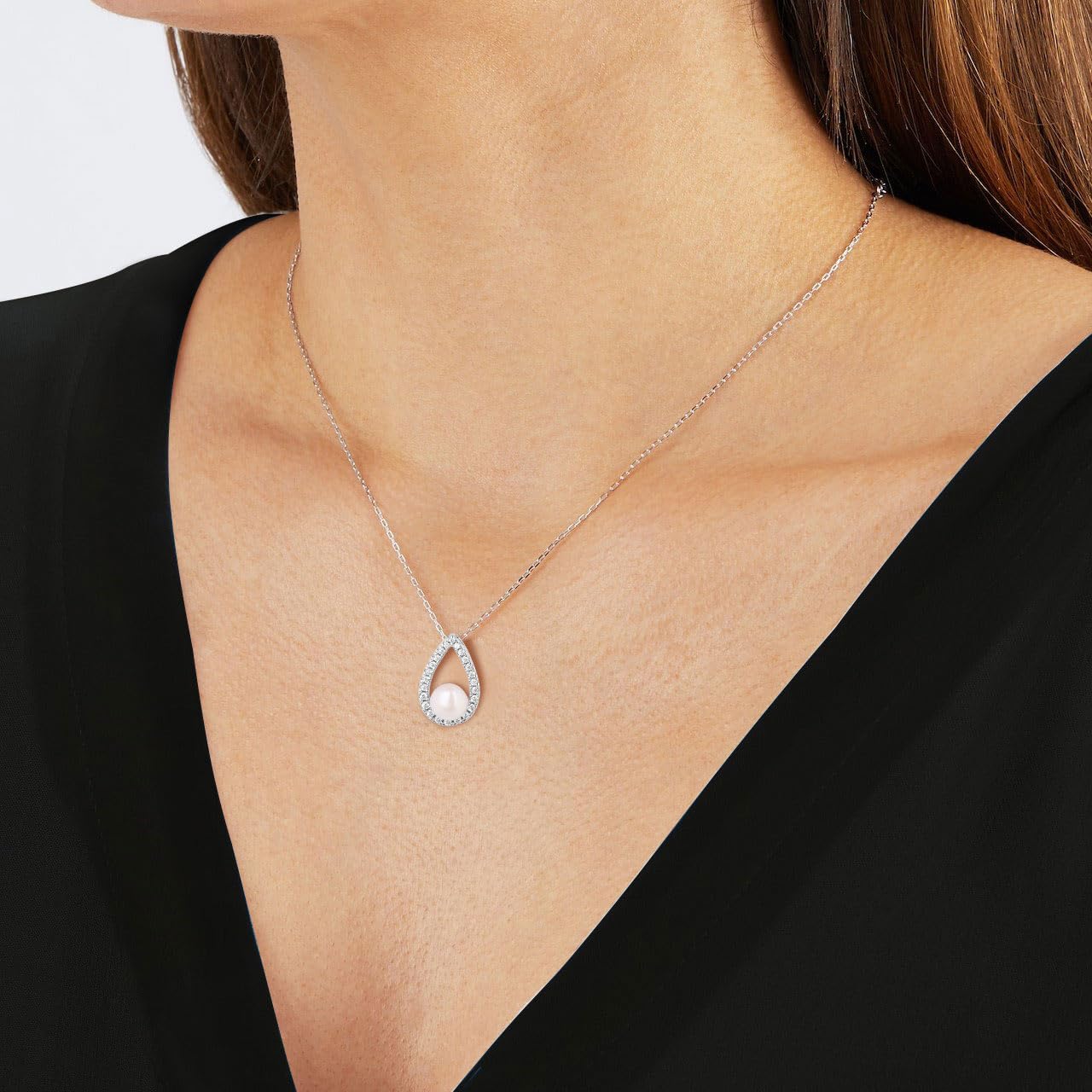 GAVU Collana Donna Argento 925 con Ciondolo Goccia con Perla Coltivata di Acqua Dolce