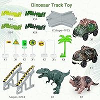 Vista 2 de Juguetes de dinosaurio, crea una carrera de carretera mundial de dinosaurios, juego de pista flexible y 2 piezas de autos de dinosaurio geniales
