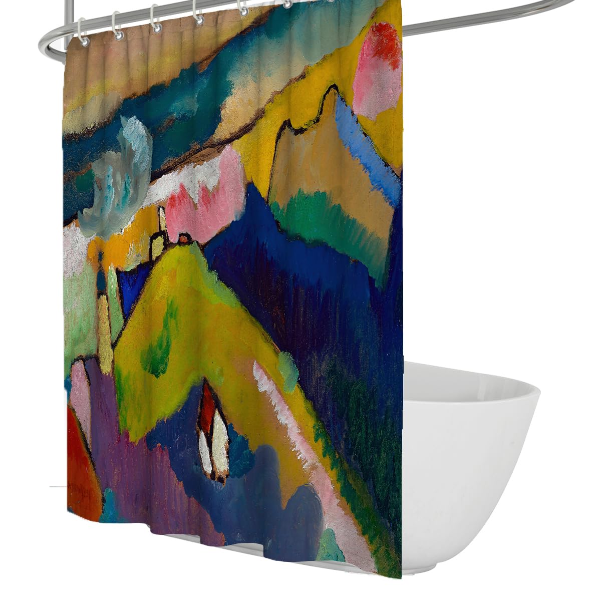 Bunte Landschaftsduschvorhänge Abstrakte Berg-Badezimmervorhänge Wasserabweisend und waschbare Polyester-Stoff-Badewannenvorhänge mit Haken 180 x 180 cm