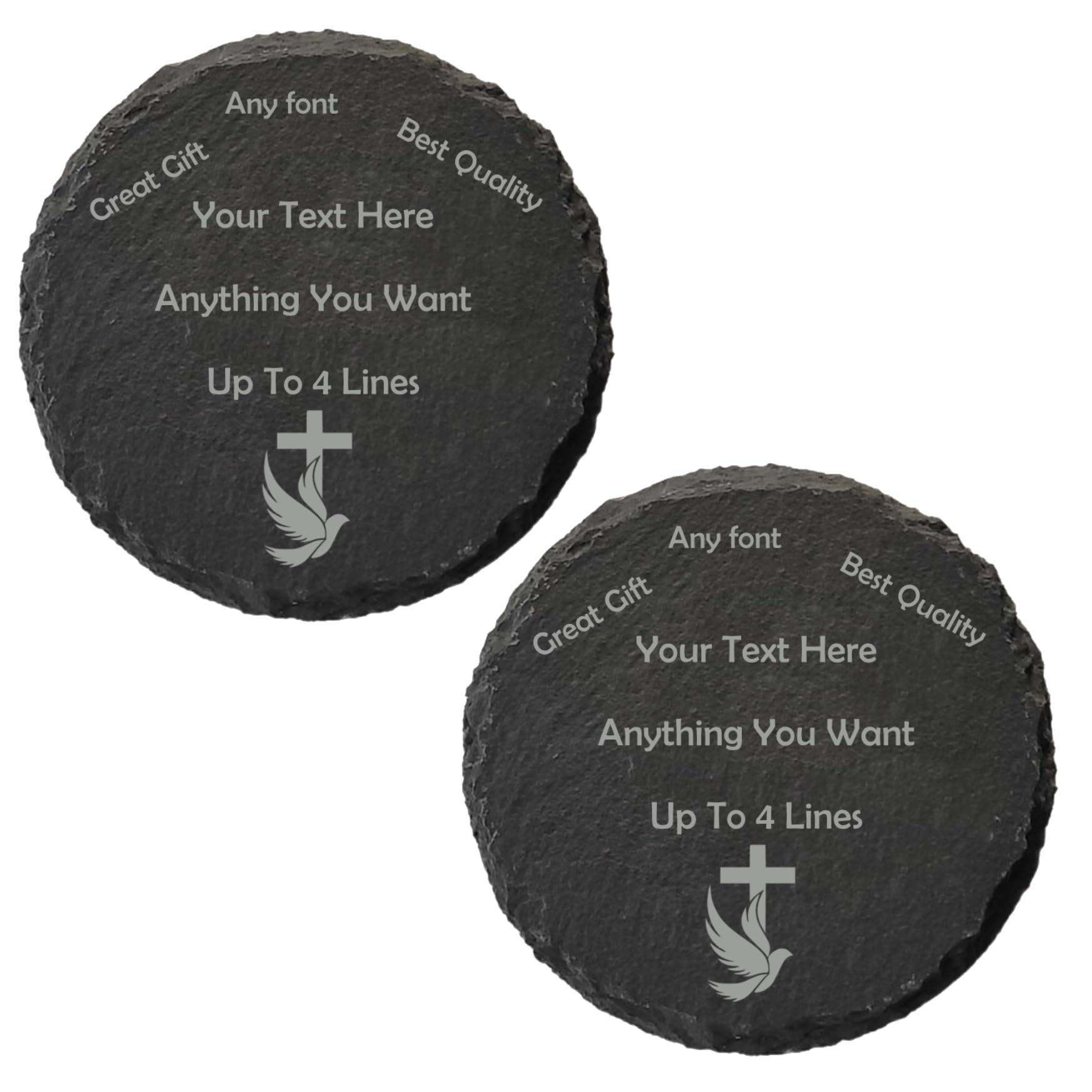 PB TECH Personalised Engraved Slate Coaster/Placemat - Customisable With Any Text - Optional Image - Gift for Men Women for Birthday Father's Day Valentine's Day Wedding Christmas (Round, Set of 2)