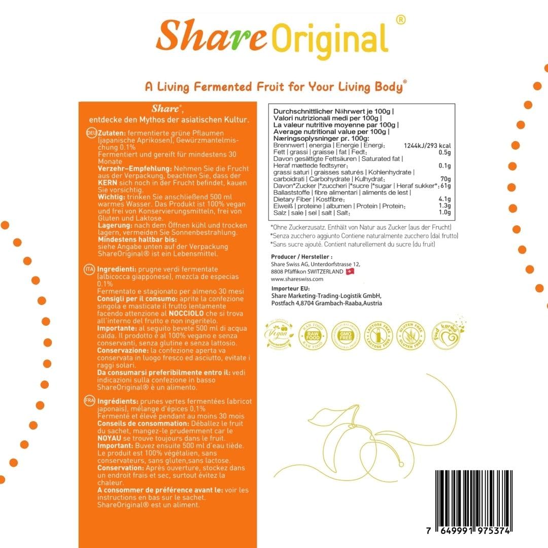 Share Original fermentierte Pflaumen im Eco Beutel 500g (30 Stück) grüne Pflaume fermentiert 500g | grüne Pflaumen/japanischen Aprikosen sind vegan, laktosefrei