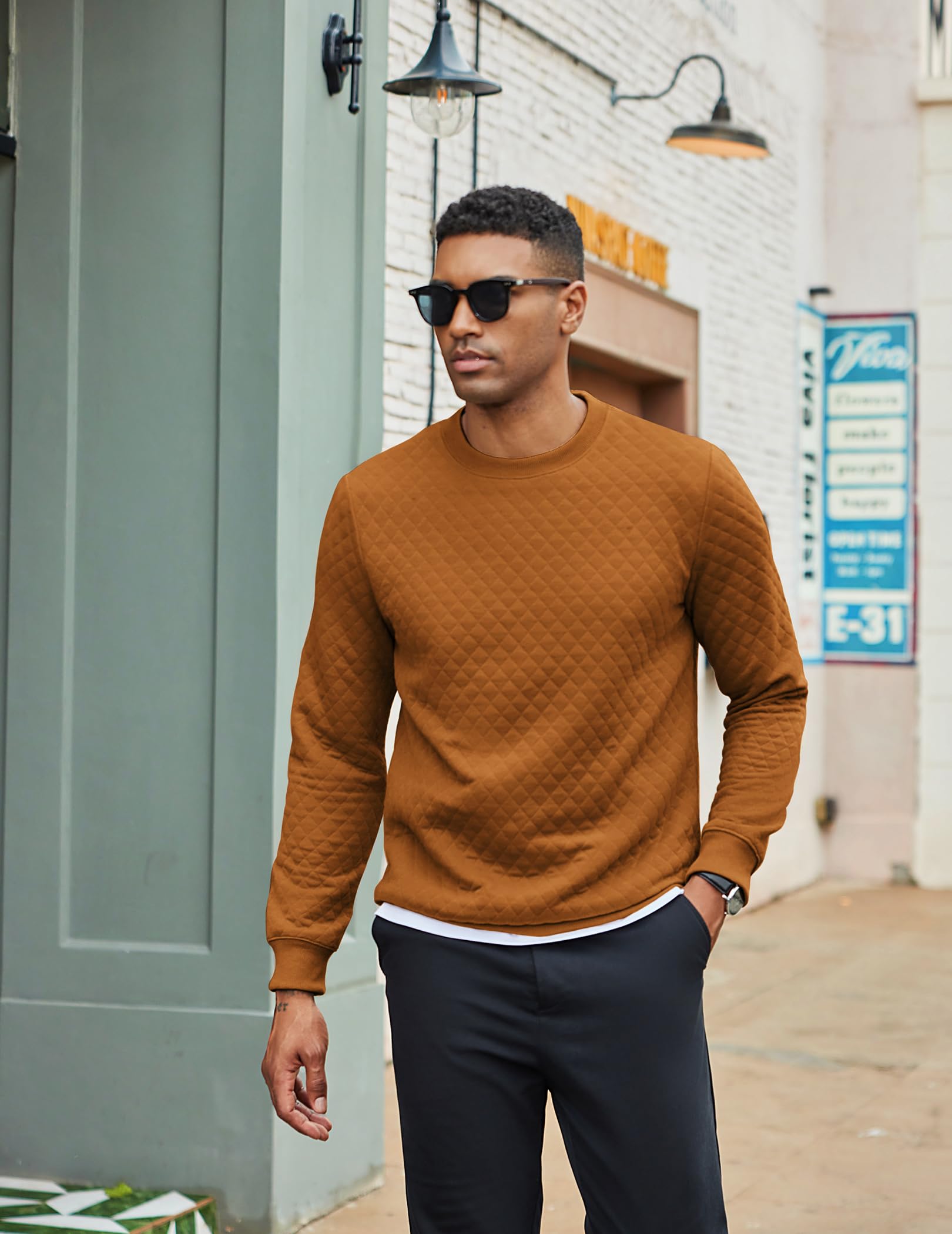 COOFANDY Felpa girocollo da uomo con texture geometrica casual a maniche lunghe felpe pullover alla moda