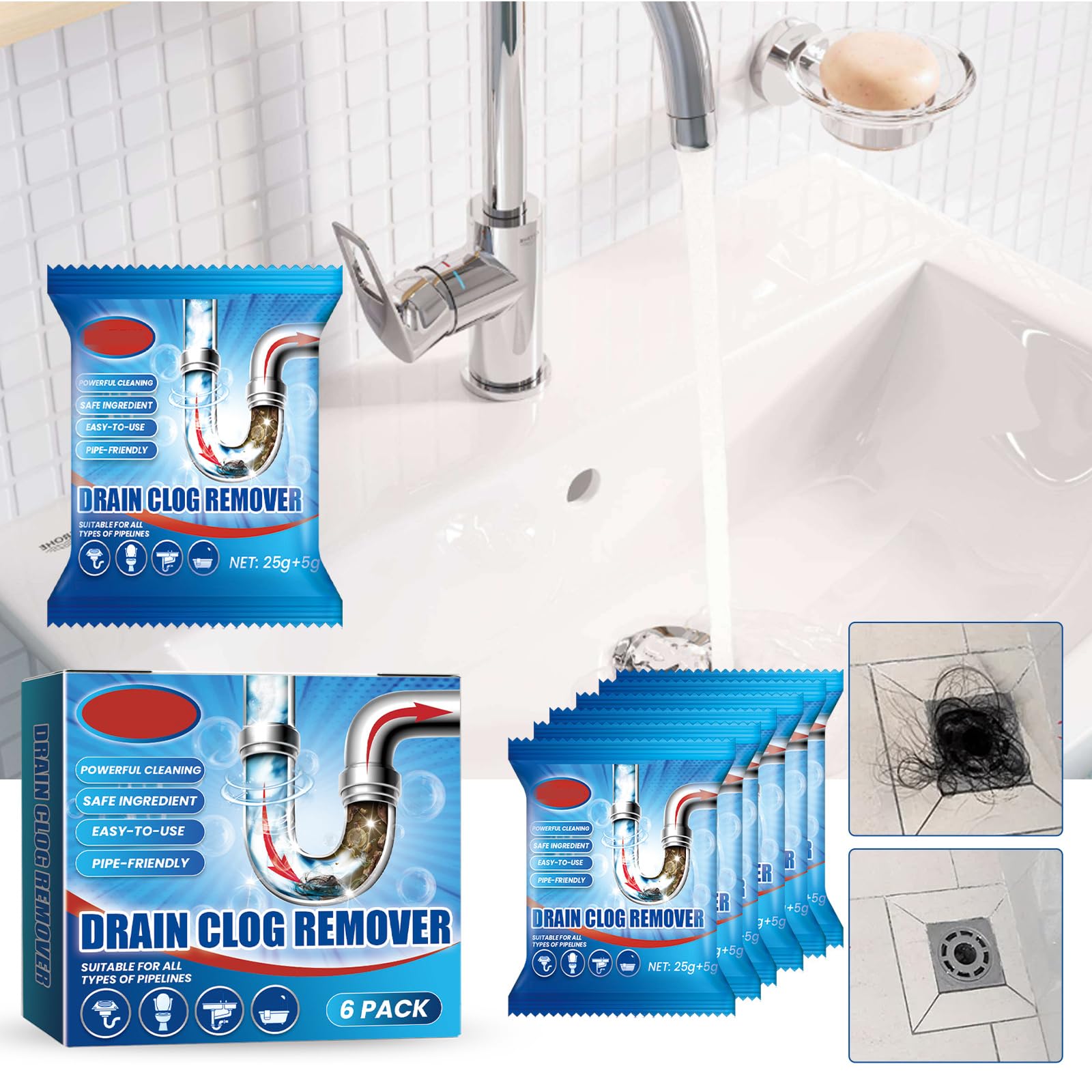 Poudre de Nettoyage pour Tuyaux,Nettoyant pour Canalisations D'évier,Agent de Dragage de Tuyaux Puissant,Pipe Clean Powder,Sink and Drain Pipe Dredging Powder,Poudre de Canalisation