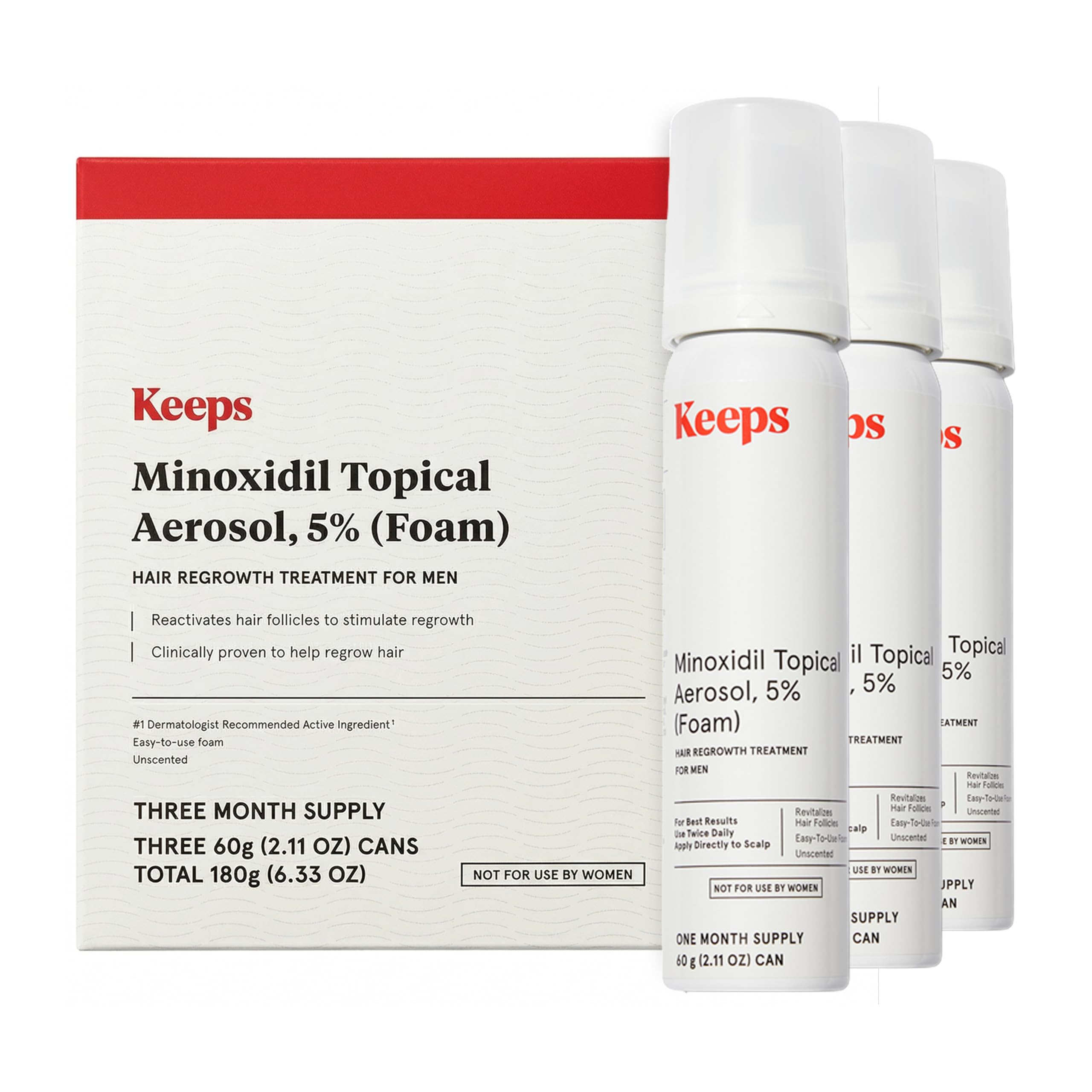 Amazon.com : Keeps Minoxidil Foam 5% for Men, 3 Month Supply (3 x