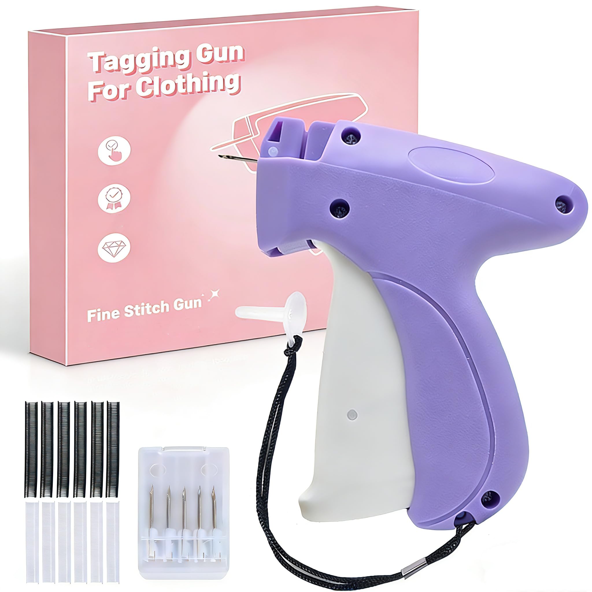 Stitchy Microstitch Gun Stich Gun für Kleidung Heftpistole für Kleidung Nähen Schnell Kleidung Fixierer Inklusive 6 Nadeln, 1000 Schwarz & 1000 Weiß Verschlüsse