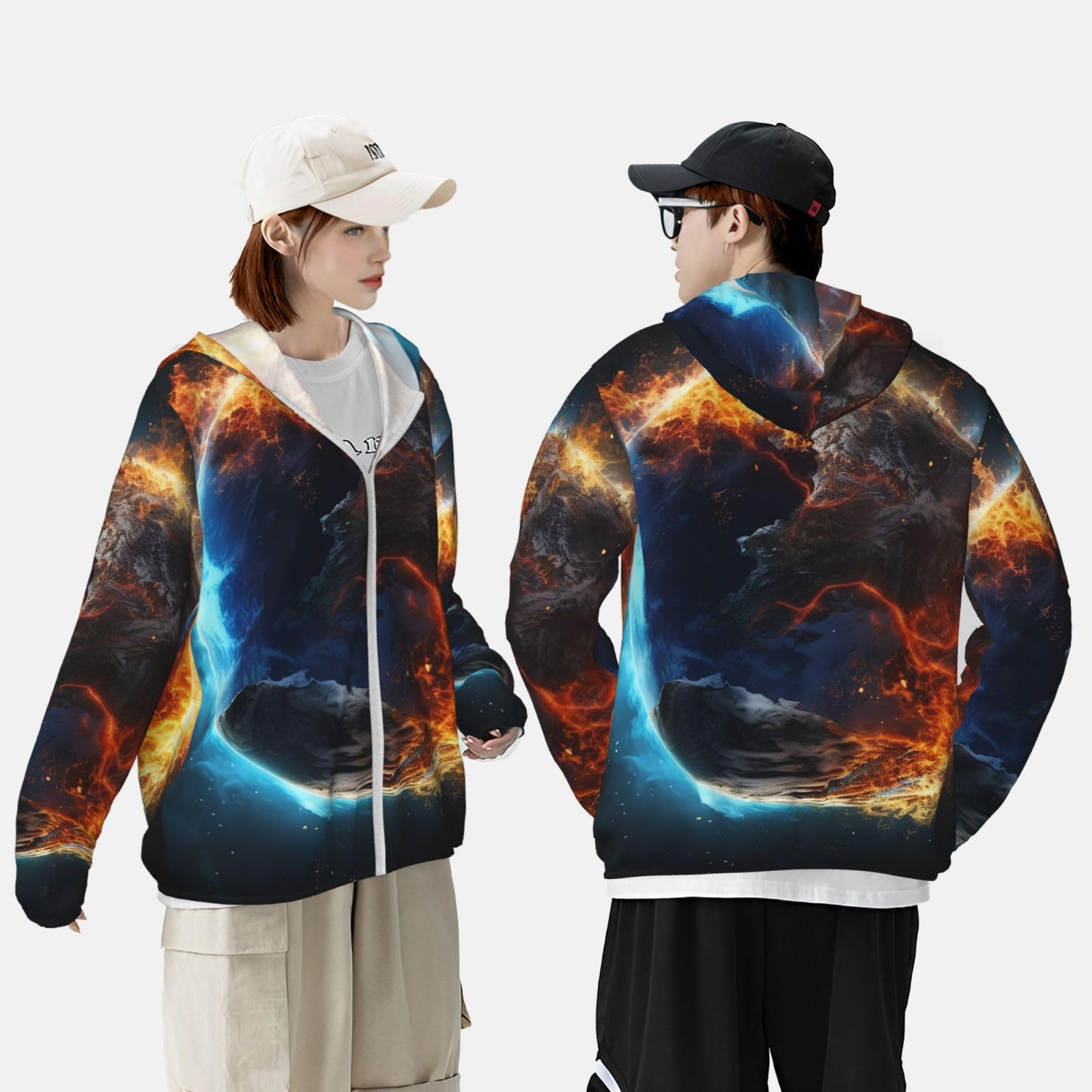 NONHAI Men's Sun Protection Jacket UPF 50+ Full Zipper Long Sleeve UV Hoodie Shirt Planet Ice and Women's Outdoor Jacket Black