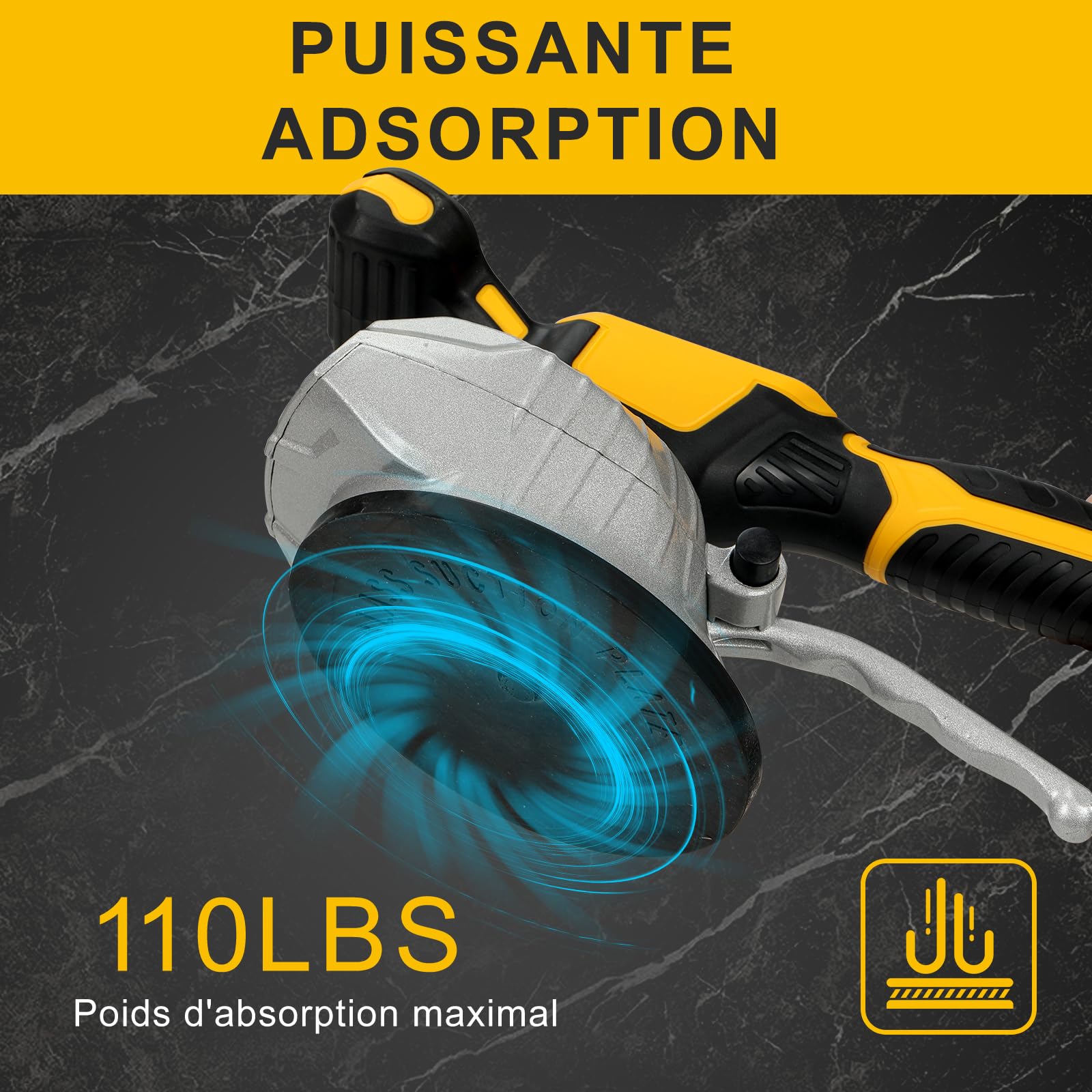 Outil de vibration de carrelage pour batterie Dewalt 20 V | Ventouse de 13 cm | Adsorption de 50 kg | 8 vitesses réglables | Convient pour carrelage de 20,3 à 119,4 cm | avec affichage numérique pour