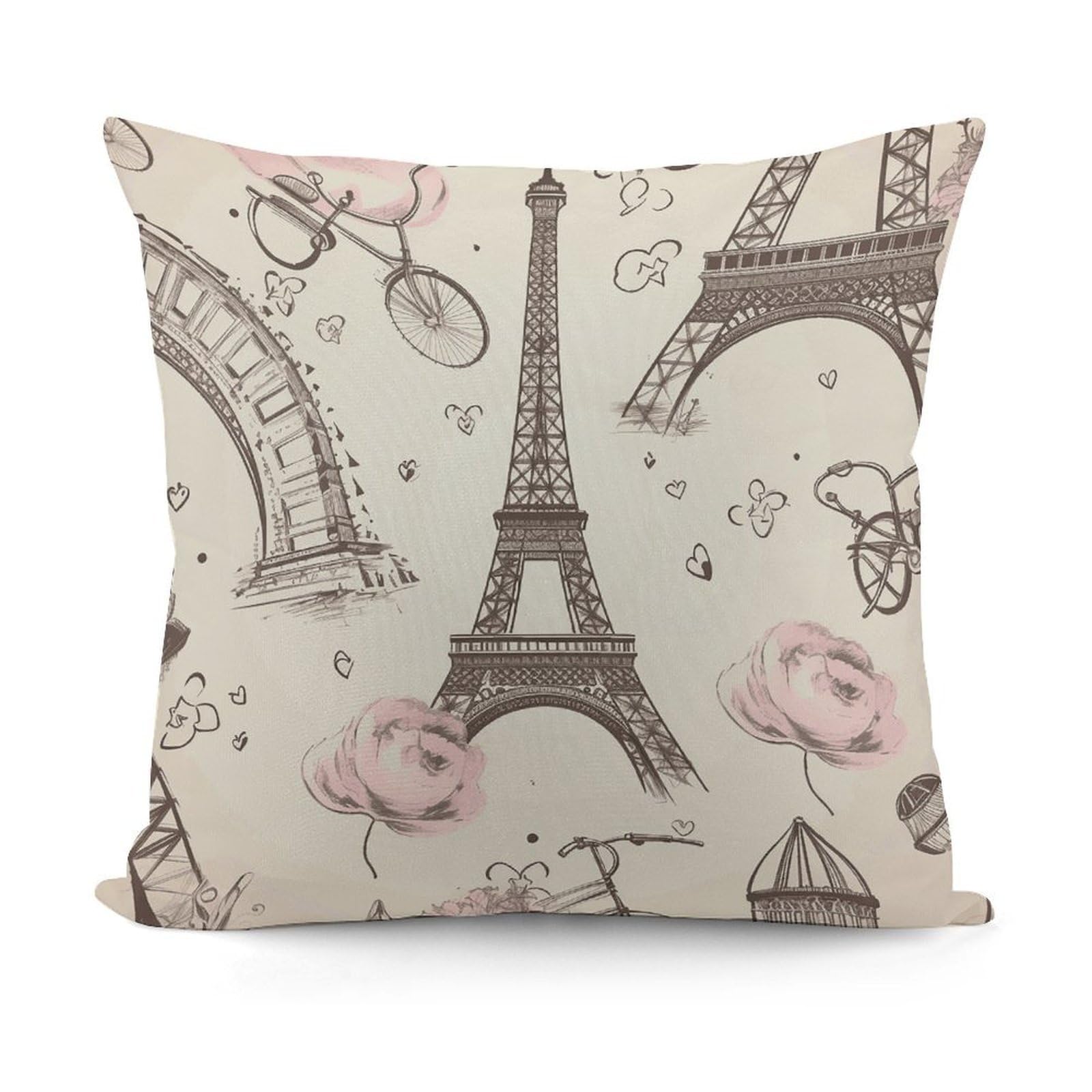 VstaDank The Eiffel Tower and A Bicycle Throw Pillow Covers 18x18 Inch Soft Couch Home Decor Cushion Cover Comfortable Plush Square Cushion Case Farmhouse Decorative Pillowcase for Living Couch