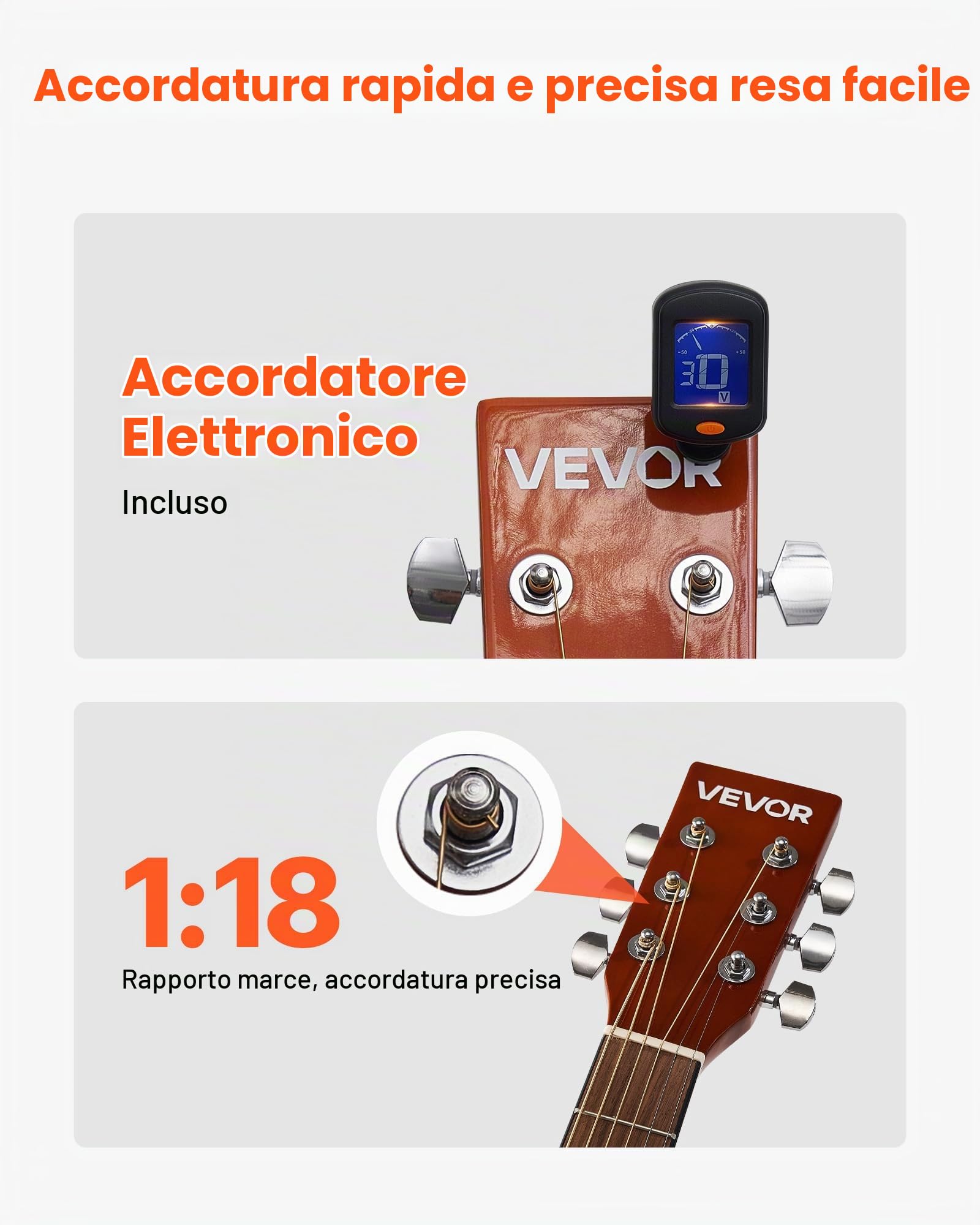 VEVOR Chitarra Acustica Cutaway da 1041,4 mm Chitarra Acustica a 6 Corde con Tavola Armonica in Abete Massello Naturale, Custodia Morbida, Accordatore, Tracolla, Corde in Acciaio, Plettri, Capotasto