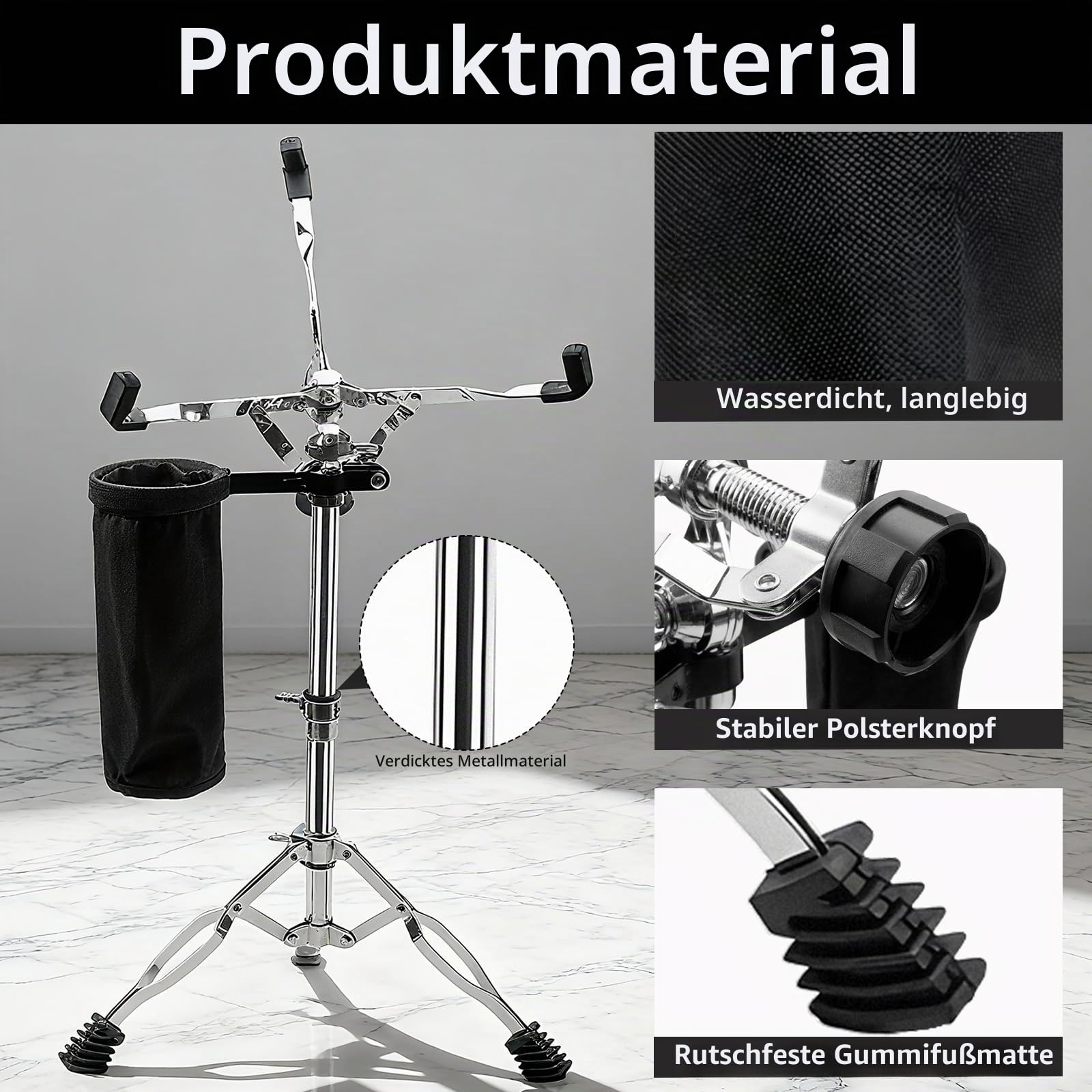 Snaredrum-Ständer, Übungspad-Ständer mit Drumsticks-Halter, verstellbare Höhe 36,8 cm bis 58,4 cm, Zubehör für Anfänger, leicht, Aufbewahrung