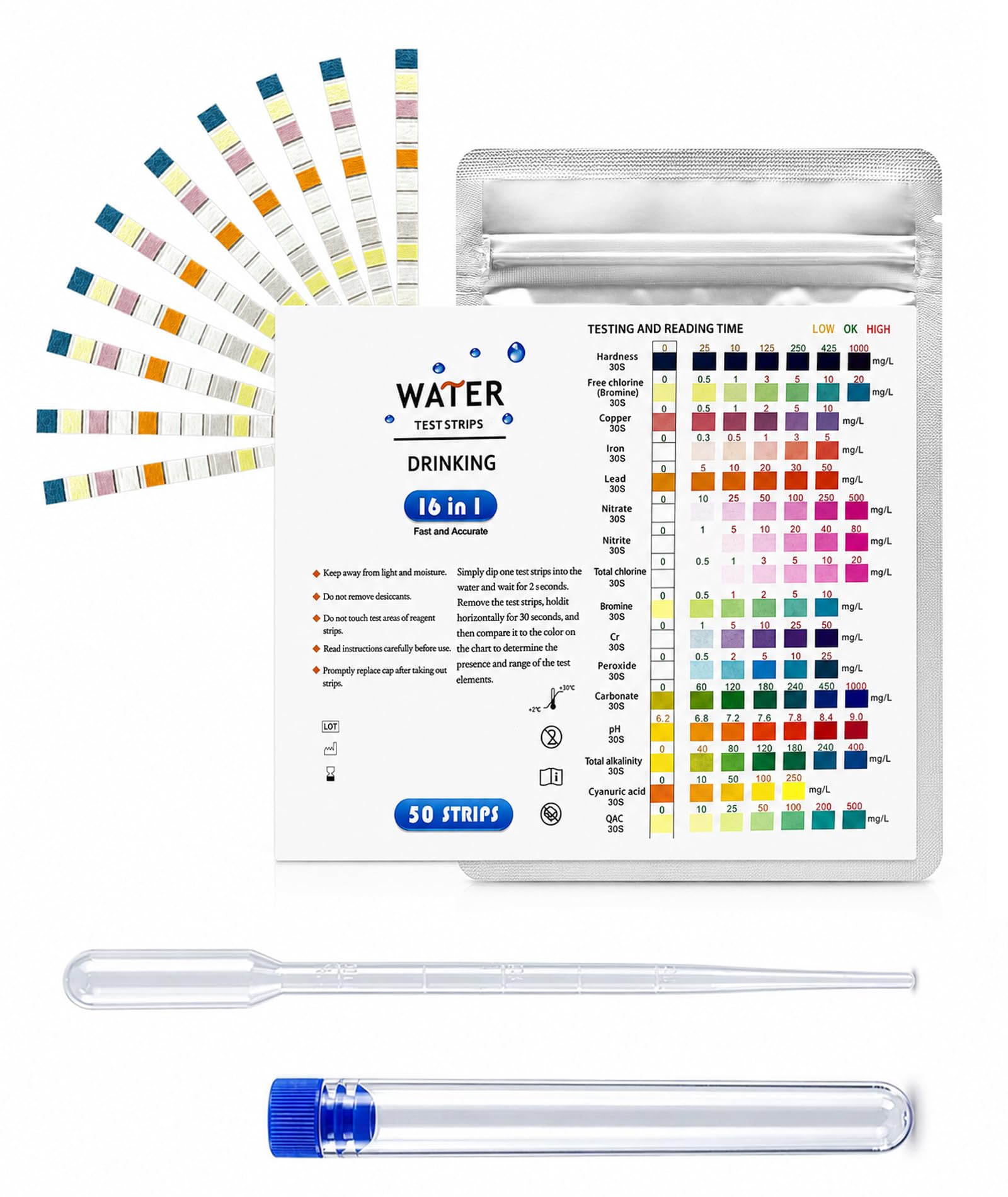 52 PCS Water Testing Kit for Home, Water Hardness Test Kit, Including Water Quality Test Strips for Test Tube and Dropper, Drinking Water Testing Kit for Aquarium and Pool Maintenance-image-46