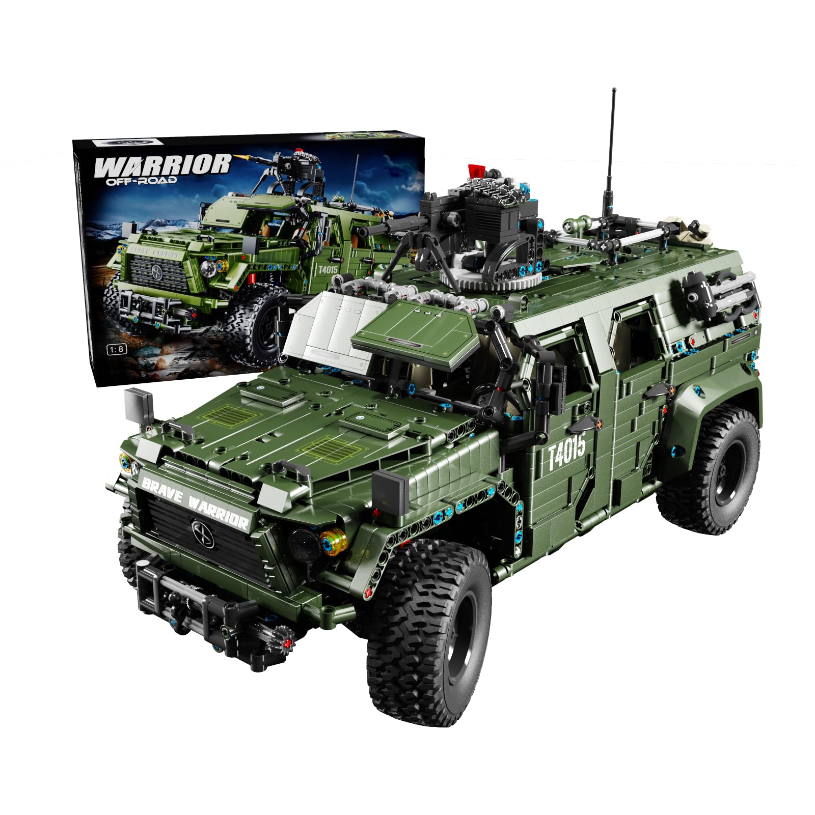 Warrior Kit de construction de voiture militaire tout-terrain, camion militaire de collection 1:8 avec tourelle, modèle de véhicule militaire, jouet cadeau pour les amateurs de techniques