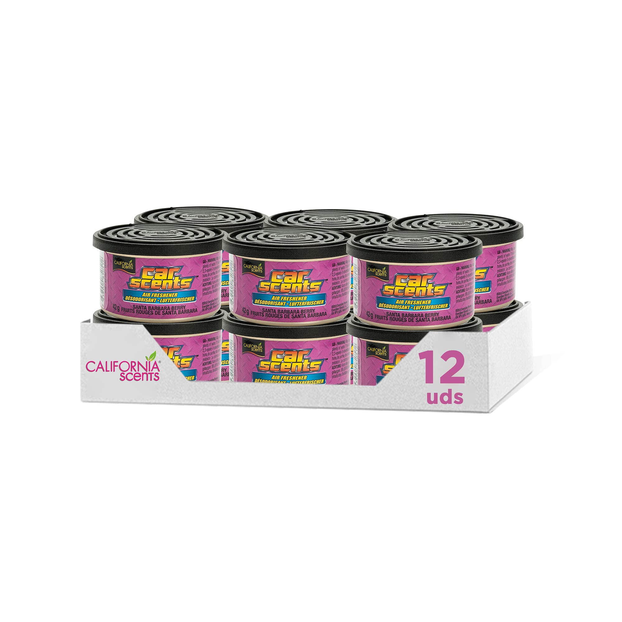 California Scents - Ambientadores de Coche con Fragancia, Olor y Esencias a Bárbara Berry, Olor de las Moras de Barbara Berry para Coche, Pack 12 Latas