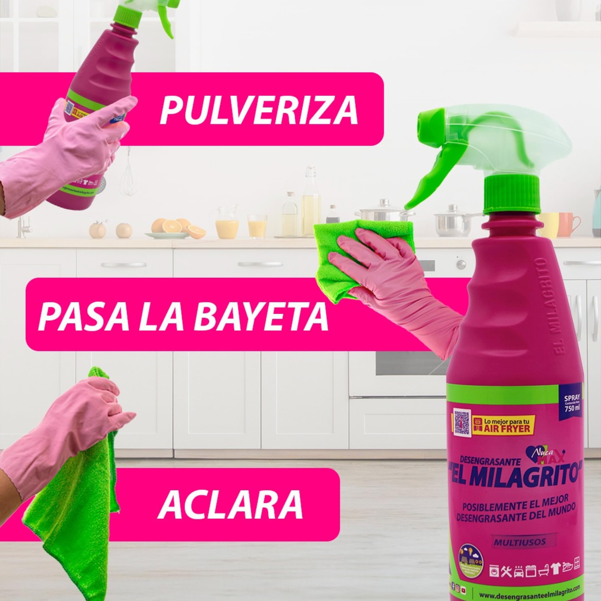 Pack Quitagrasas ElMilagrito 5 L + Quitagrasas 750ml + Bayeta Microfibra 30x40cm + 2 Esponjas Frota Max | Potente Desengrasante Multiusos para Cocina, Hornos, Microondas, Industrial y Más