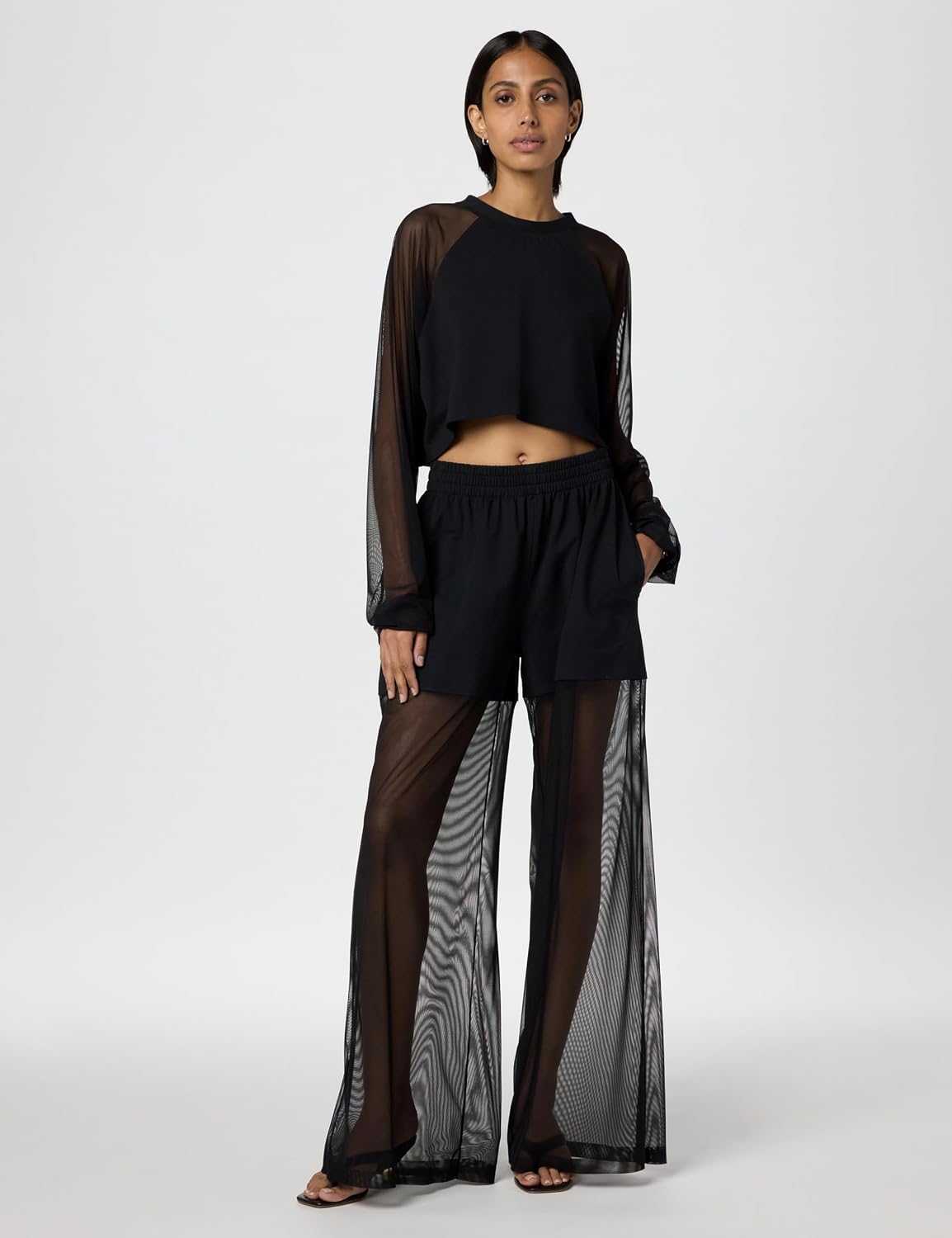 Norma Kamali Women's Oversized Raglan Sleeve Cropped Top W/Mesh