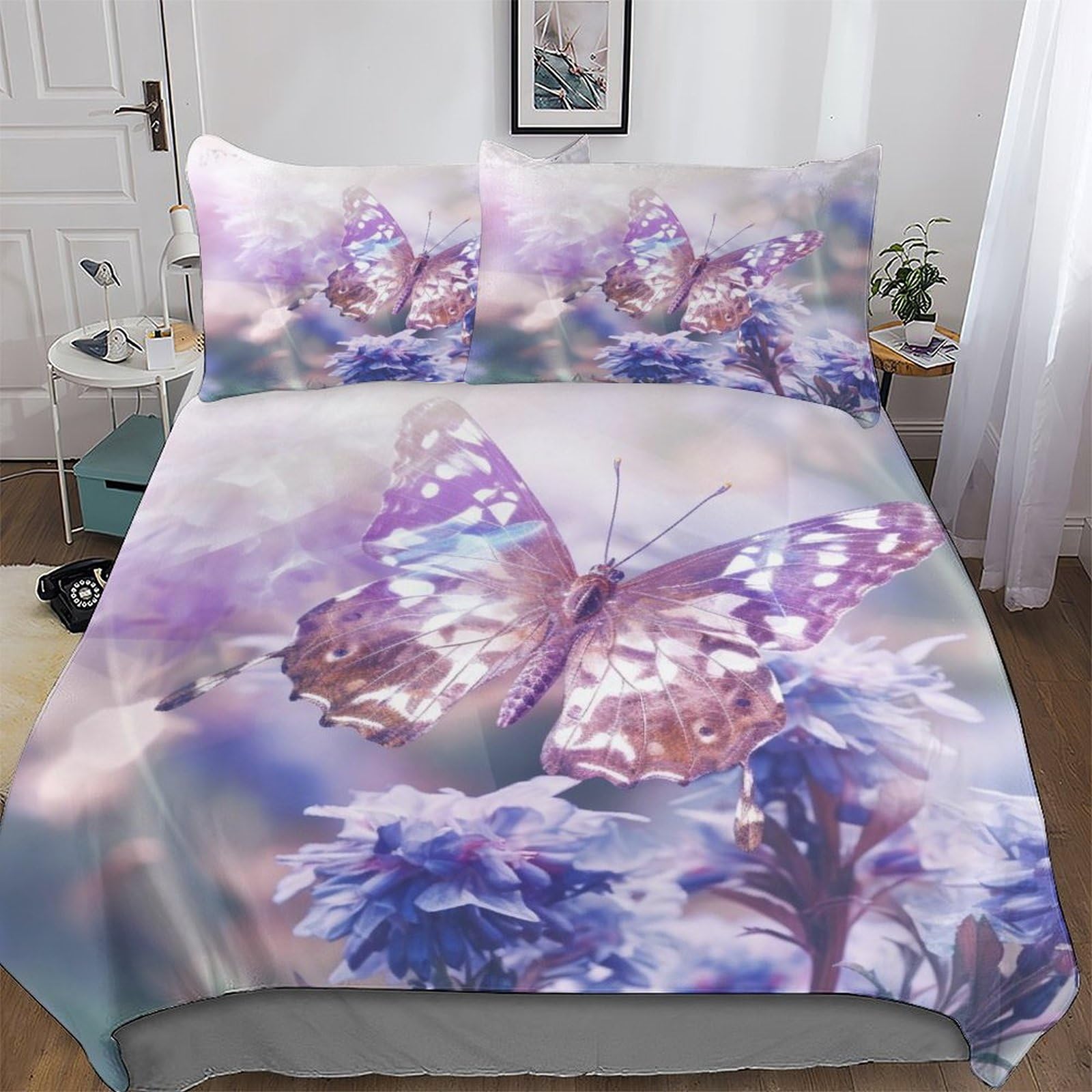 Pazzk Butterfly-2 Butterfly 3D Duvet Cover 2 Piece Soft Brushed Microfiber Quilt Cover Bedding Sets With Matching Pillowcases For Kids，Youth And Adult Comforter Cover Single (135X200cm)