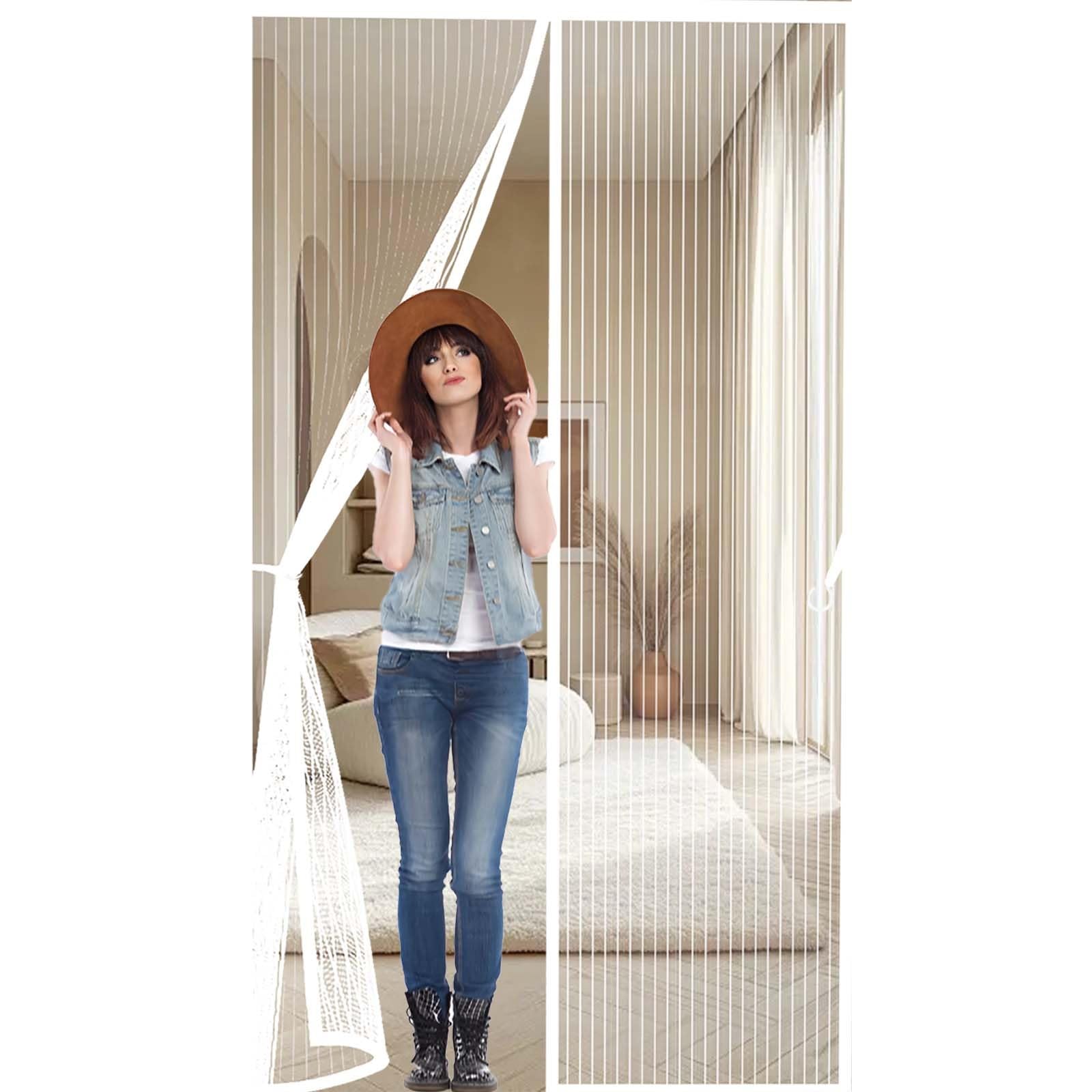 Feijdon White Fly Insect Screen Door 124 X 213 Cm Powerful Magnets And Full Frame Magic Tape, No Drill Installation Magnetic Fly Screen Door Curtain Hundreds Of Sizes, Lets Fresh Air In,