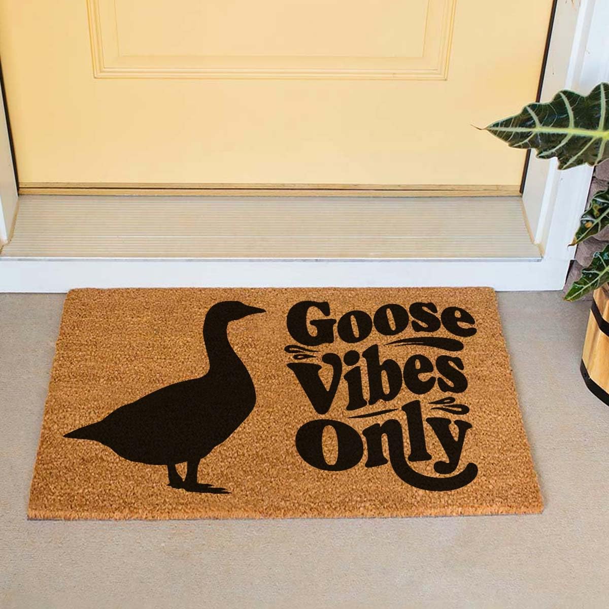 Lustige Kokosfaser-Fußmatte, 60 x 40 cm, personalisierbar, Geschenk für den Außeneingang, Veranda, Terrassentür, rutschfeste Dekoration (nur Goose Vibes)