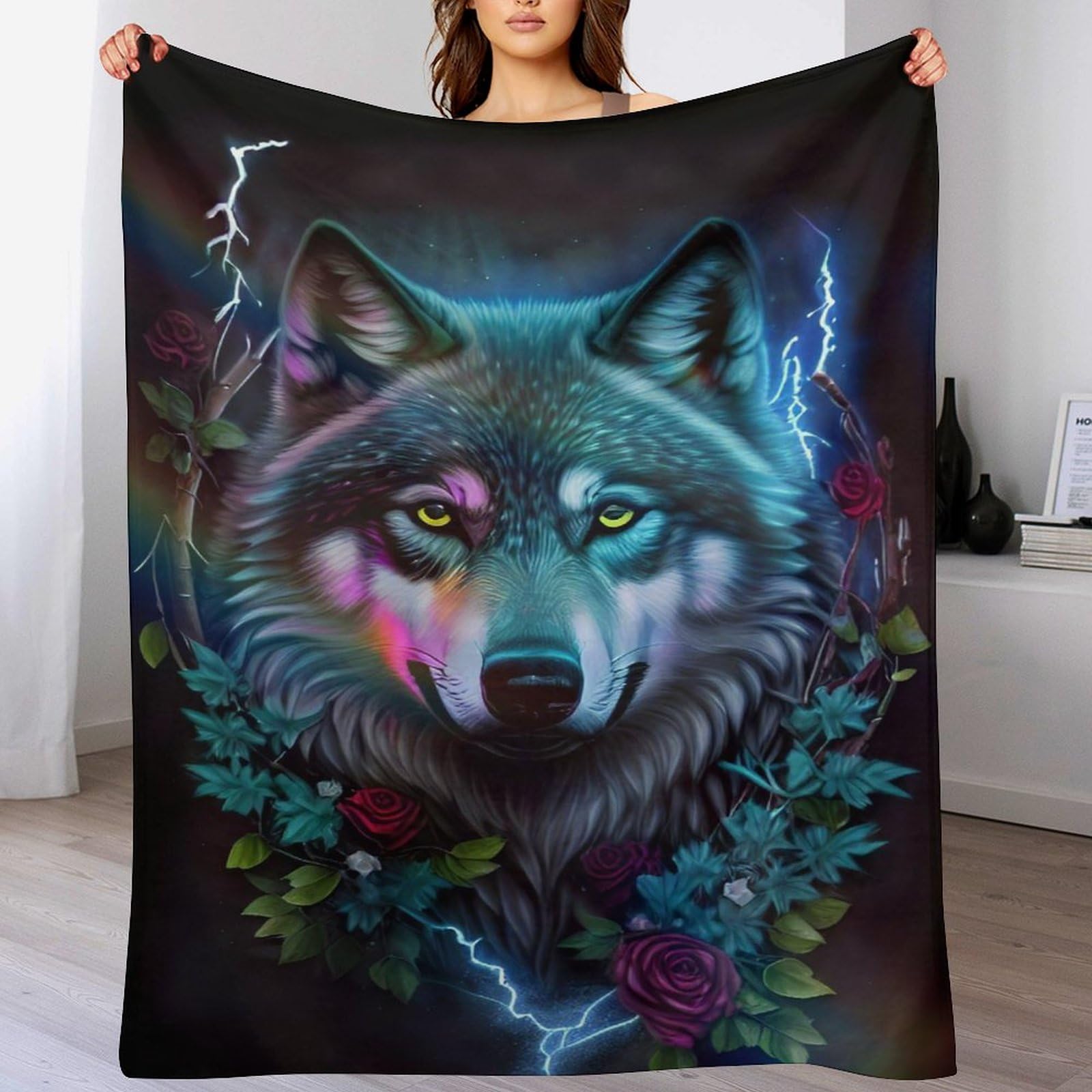 Couverture plaid polaire loup en flanelle premium jeté de canapé haute densité