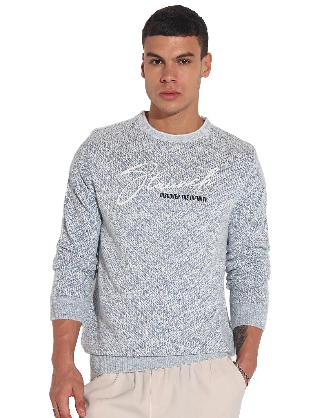 Edition Men's Typography Blue Ribbed Round Neck Sweater-LBR-2524_Blue-image-21