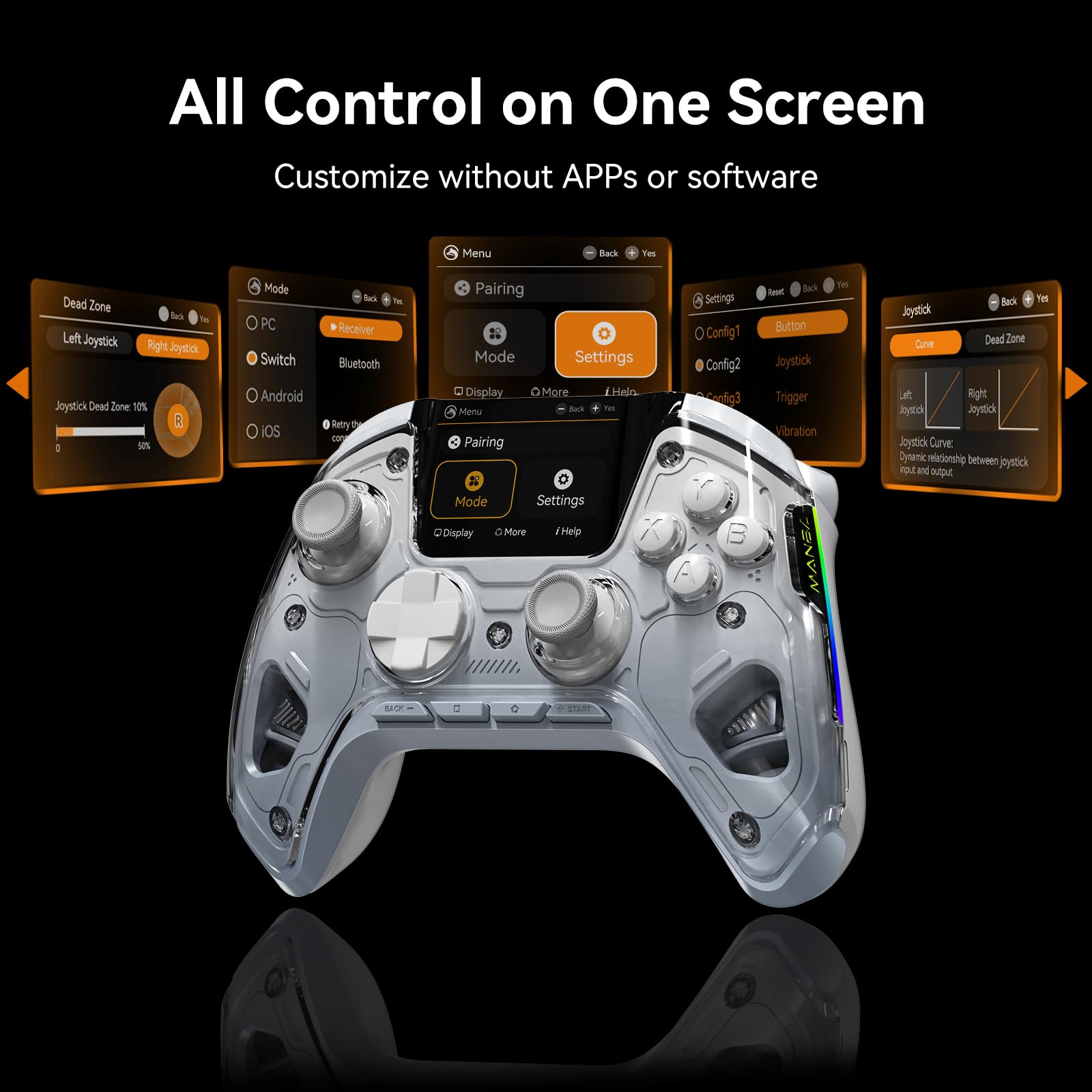 MANBA One V2 Controller Da Gioco Wireless Con Schermo Interattivo (Bianco) | Compatibile Con PC/Switch/iOS/Android, Stick E Grilletti Hall Effect, LED, Pulsanti Macro, Batteria 1800mAh, Base Di Ricarica