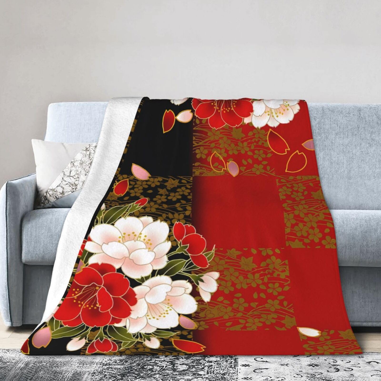 Amazon｜桜花柄 和風 和柄 ブランケット 毛布 毛布 フランネル