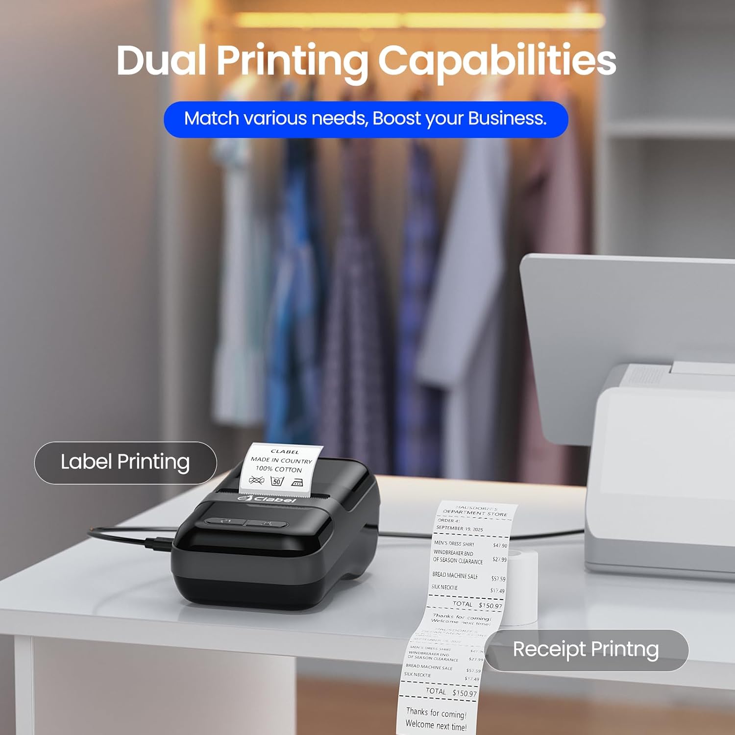 CLABEL Label Maker Barcode Printer 220B Thermal Bluetooth Mini Label Printer Sticker Printer Maker Machine 2 Inch No Ink Portable with 1 Roll Tape for Small Business,Office, Home Black - Image 2