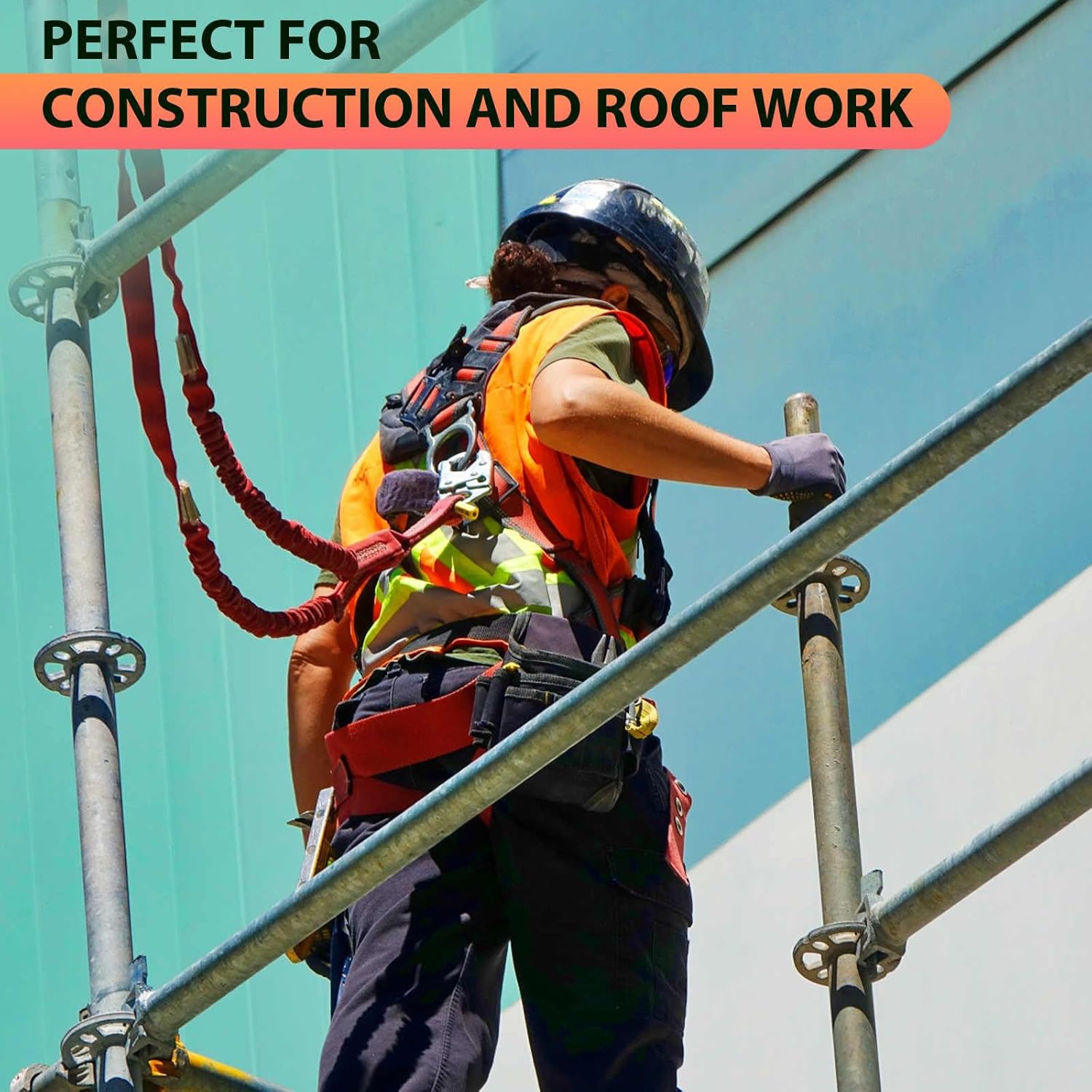 Safety Belt Fall Protection Kit With Shock Absorbing Lanyard, Full Body Construction Protection Fall Arrest ANSI Compliant