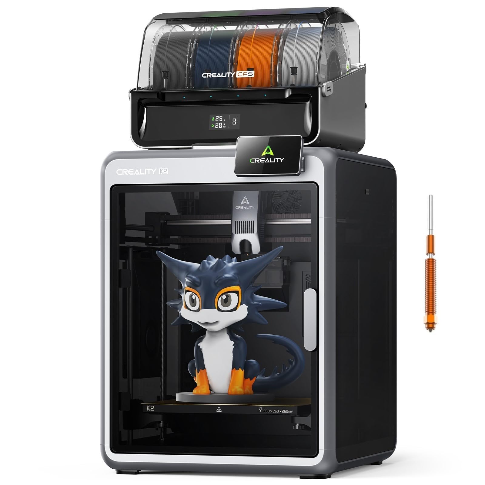 Creality K2 Combo 3D Printer, Multicolor Printing with CFS, Max 600mm/s Printing Speed, Smart Auto Leveling & Al Camera, Next-Gen Direct Drive Extruder, Build Volume 260 * 260 * 260mm Creality K2 Combo Grey
