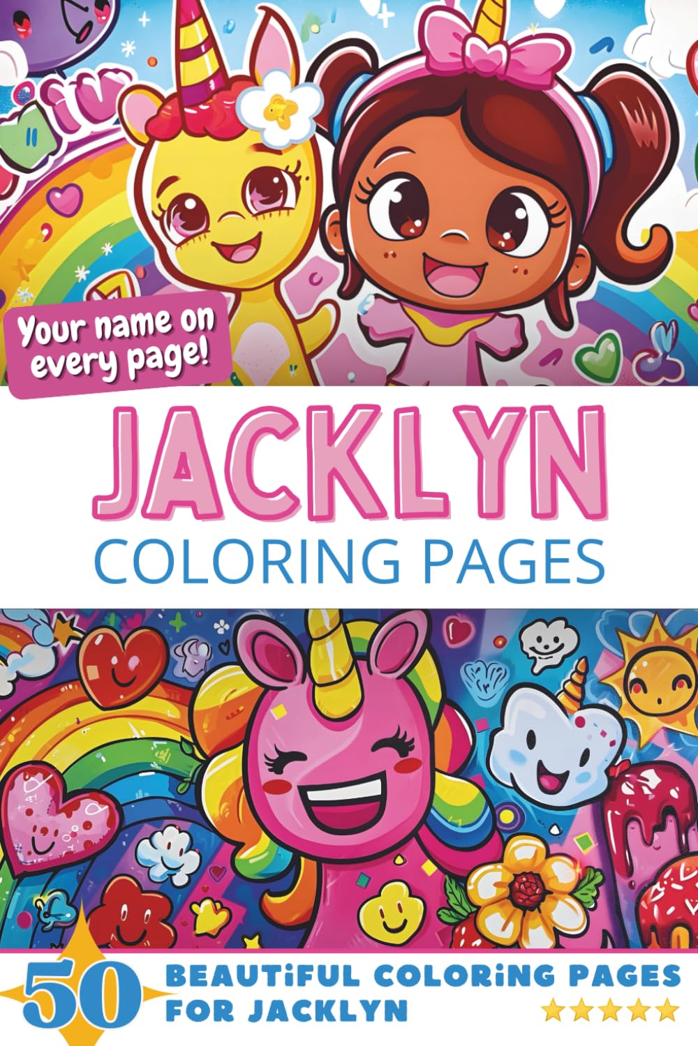 Jacklyn Coloring Pages: Wow-Effect! Your name on every page - Jacklyn coloring book - 6x9" - 50x Jacklyn coloring page - Fantastic Gift
