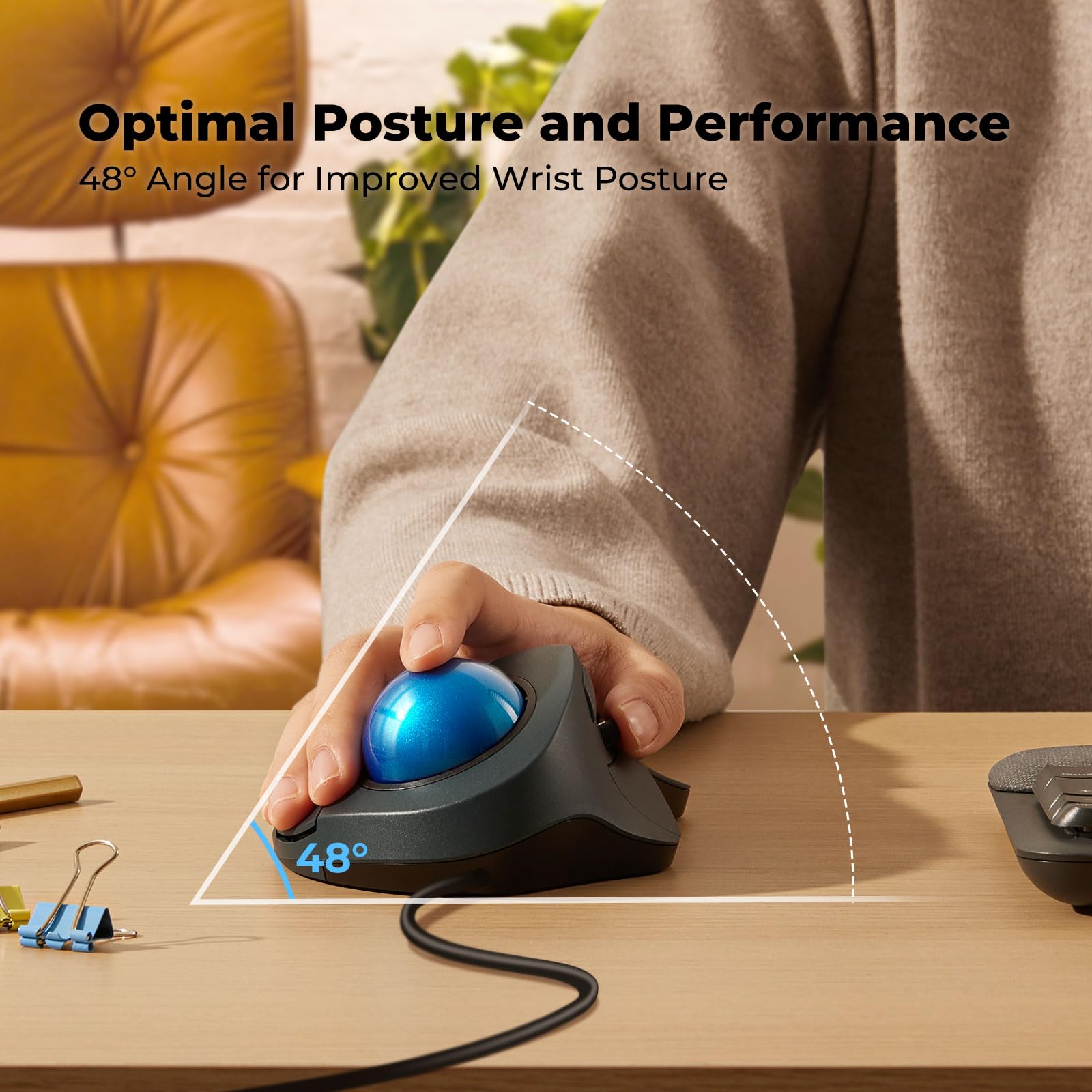 Mouse Trackball Cablato Ergonomico - Controllo A Dito, 5 DPI Regolabili, Per PC E Laptop - Foto 7