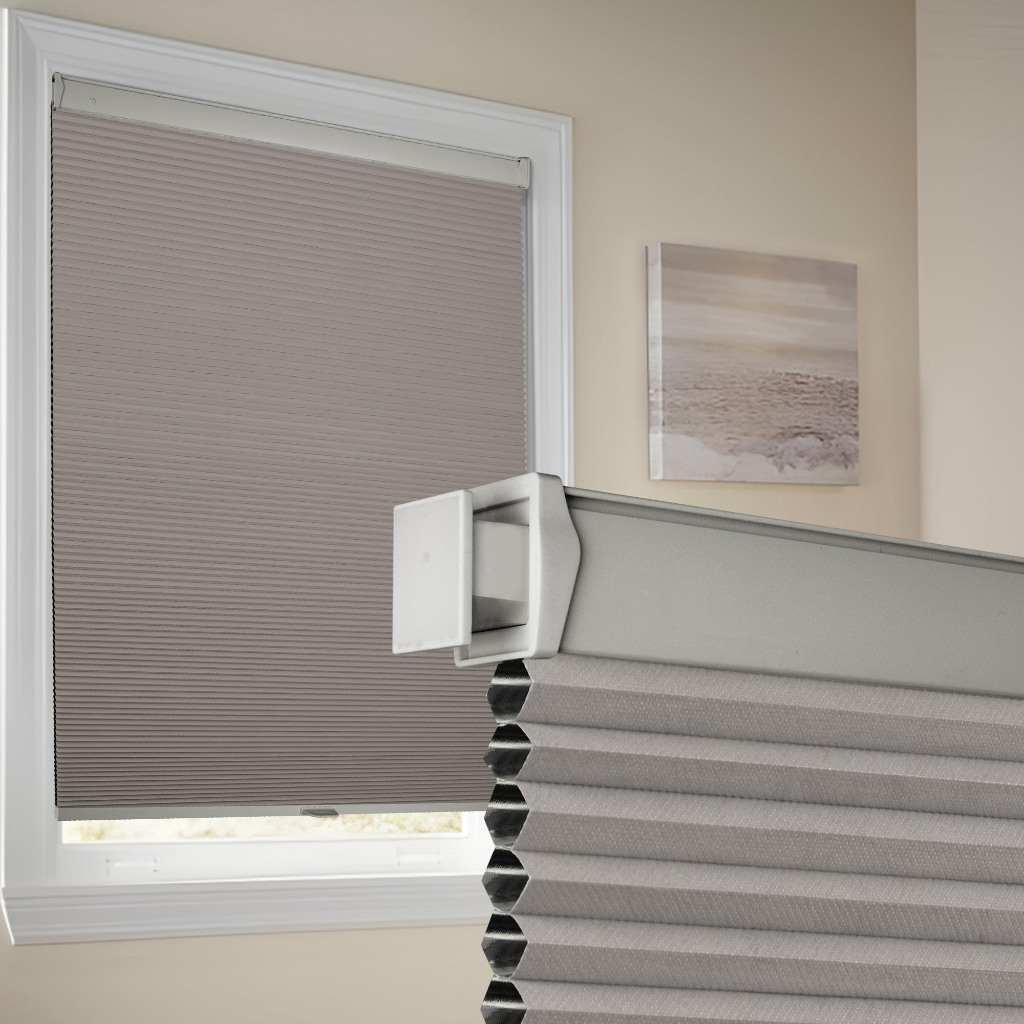 Homedemo No Drill No Tools Blackout Cellular Shades Cordless, Honeycomb Blinds for Window, Easy Install No Screws Thermal Insulated Noise Reduction Cellular Blinds for Home (Grey, 24" W x 36" H)