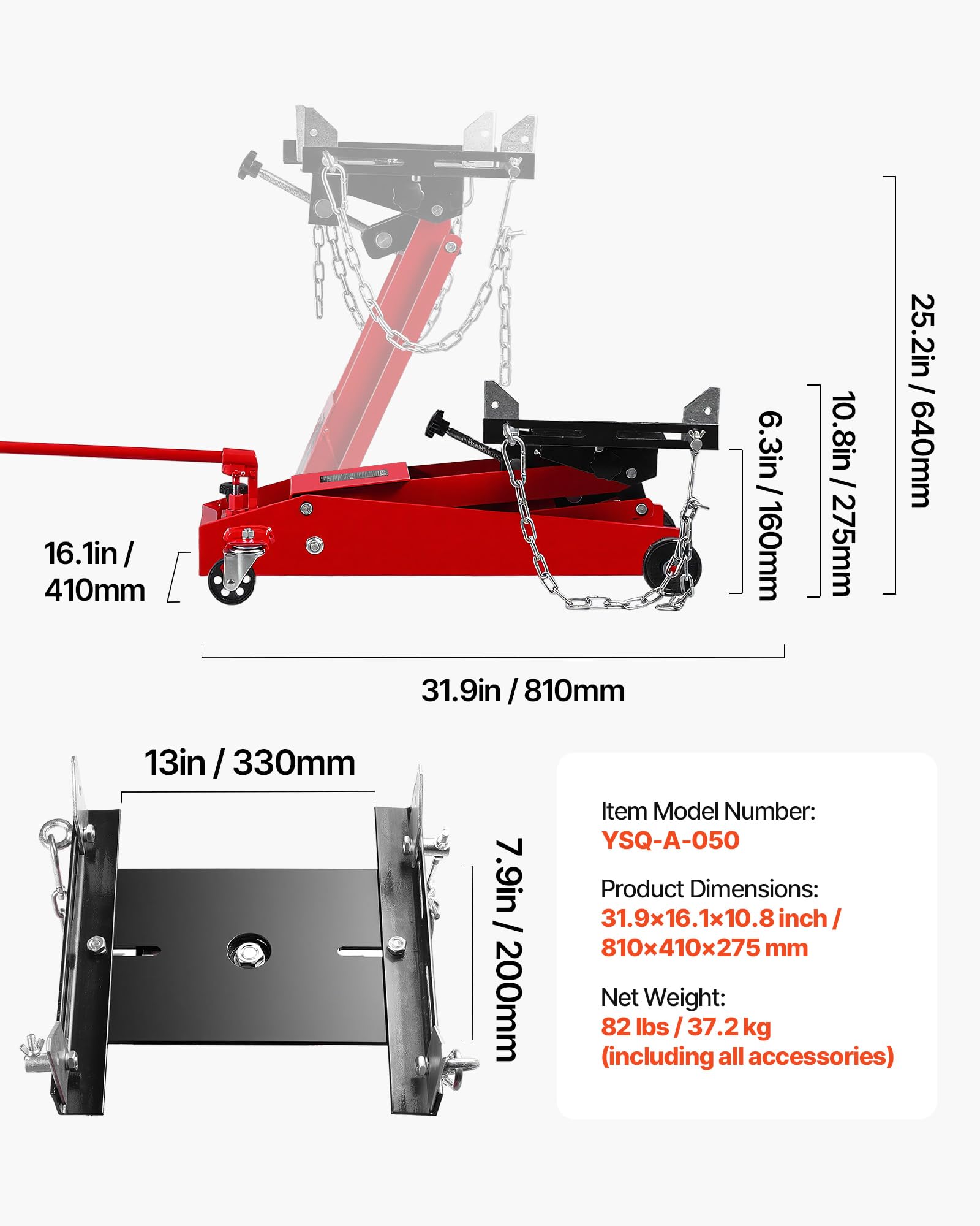 VEVOR Wagenheber mit niedrigem Profil 450 kg, hydraulischer Rangierwagenheber mit 16–64 cm Hubhöhe & flexiblen 360°-Schwenkrädern, Hochleistungs-Hebebühne für Garage/Werkstatt Rot