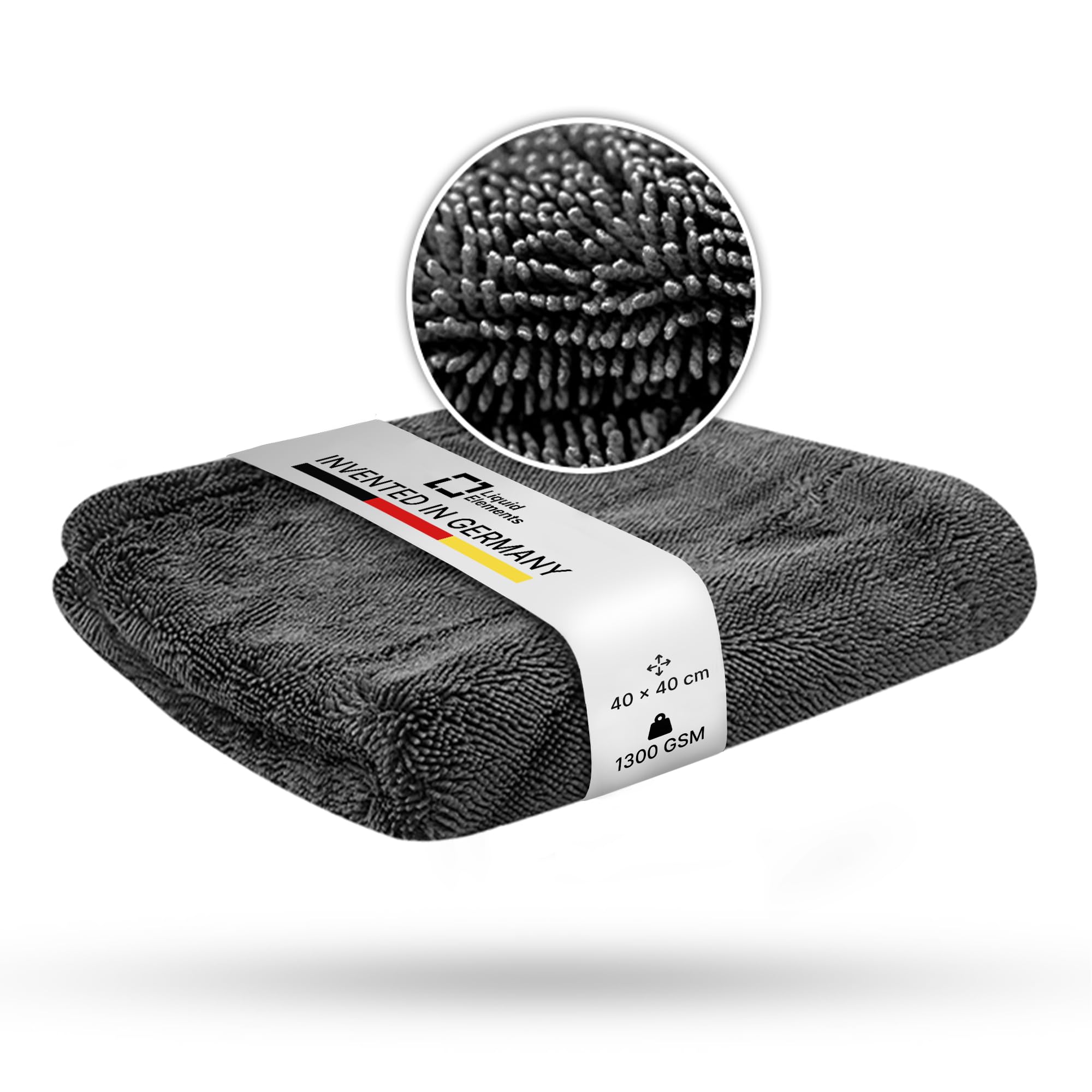 Liquid Elements – Auto Trockentuch Premium Black Hole 1300 GSM 40 x 40 cm – Mikrofasertuch zur Autopflege – extrem saugstark, fusselfrei & oberflächenschonend