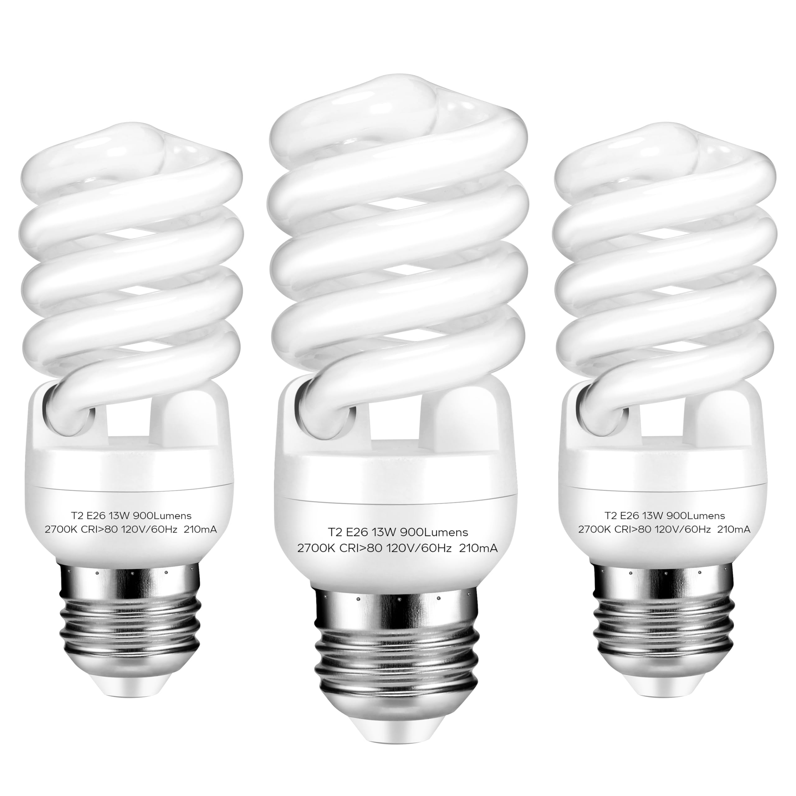 E26 Base 13W 2700K 900lm CFL Light Bulbs T2 Spiral 60Watt Equivalent Soft White Compact Fluorescent Light Bulbs