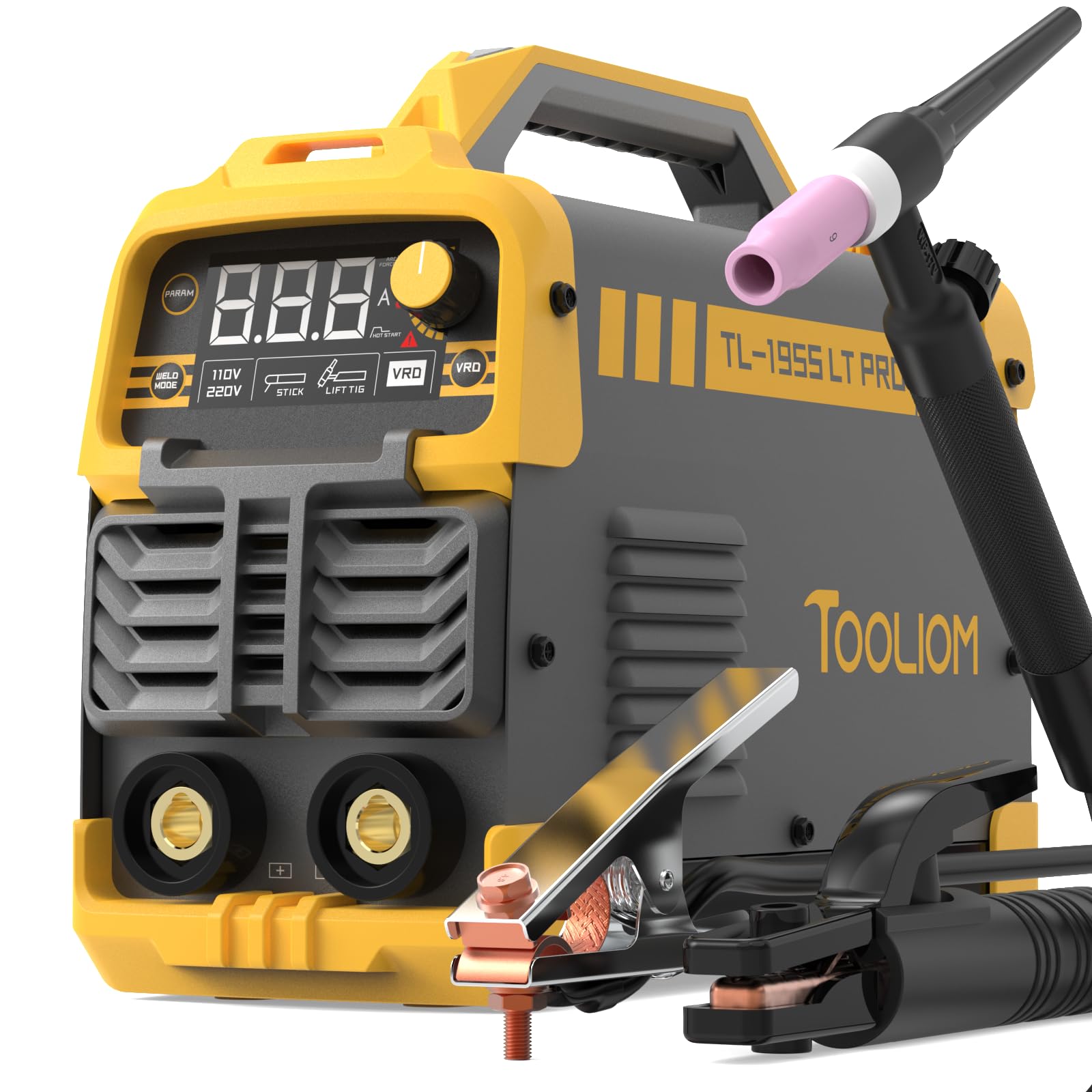 TOOLIOM 195A Stick/Lift TIG Welder with Lift TIG Torch 110V/220V Dual Voltage Welding Machine with Synergic Control Portable MMA Welder Machine with VRD, Hot Start and ARC Force