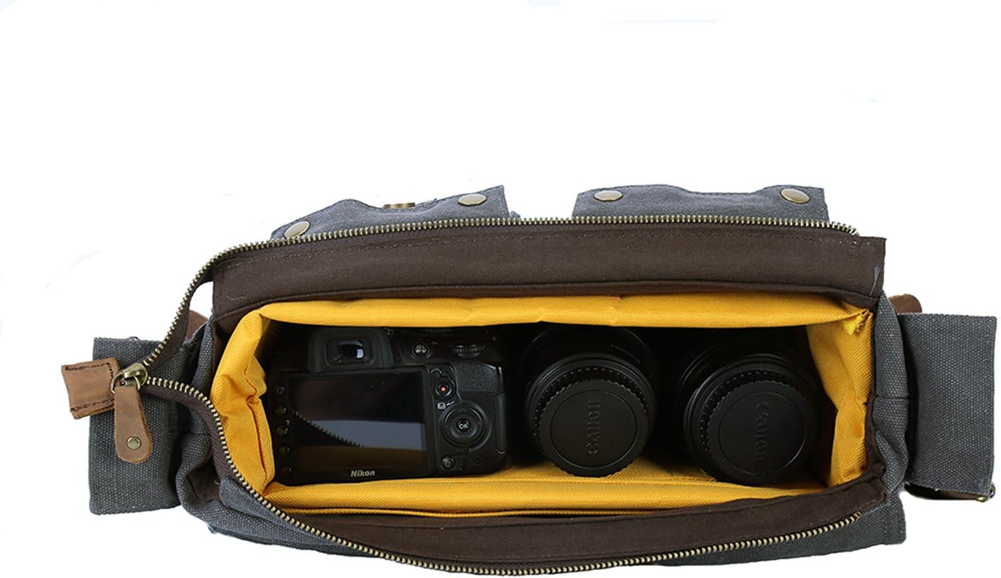 Men's Lightweight Vintage Waterproof Canvas DSLR SLR Shockproof Camera Shoulder Messenger Bag Sling Bag - Image 3