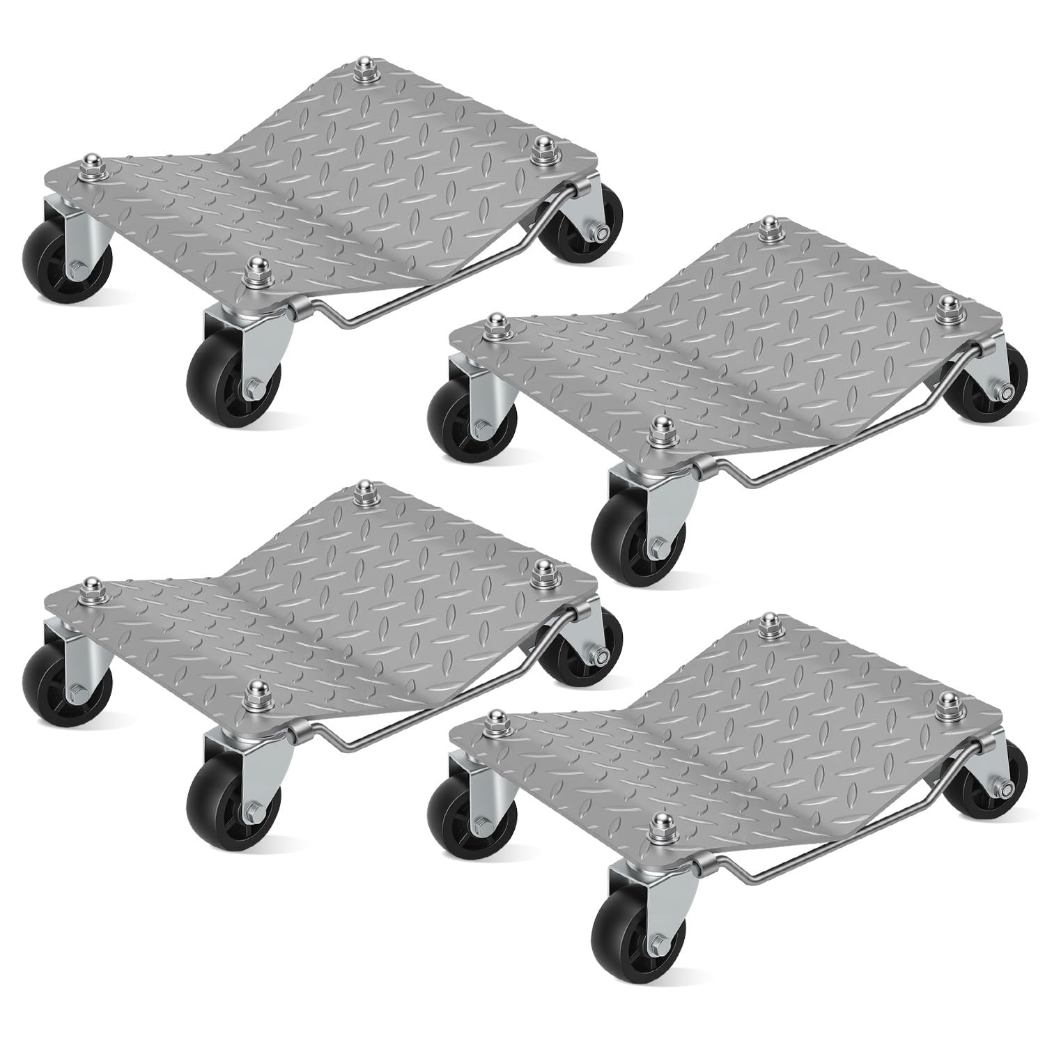 4 Stück Rangierhilfen für Wohnmobile Auto Rangierhilfe Wagenheber mit Doppellagernden Lenkrollen Metal Rangierheber Set für PKWs Autos LKWs, 500 kg pro Plattform