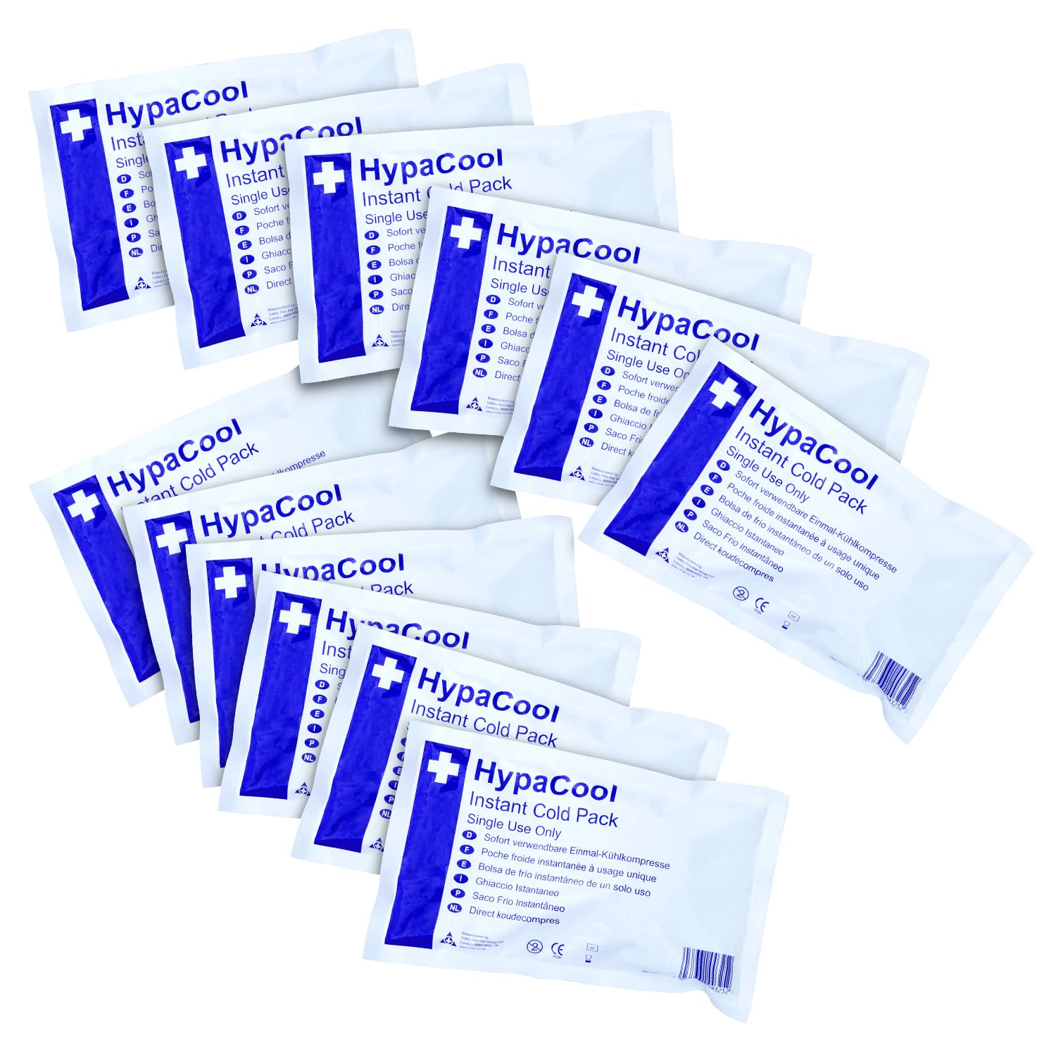 Safety First Aid Group HypaCool Instant Cold Ice Packs, Standard, for First Aid, Sports Injuries and Pain Relief, Pack of 12